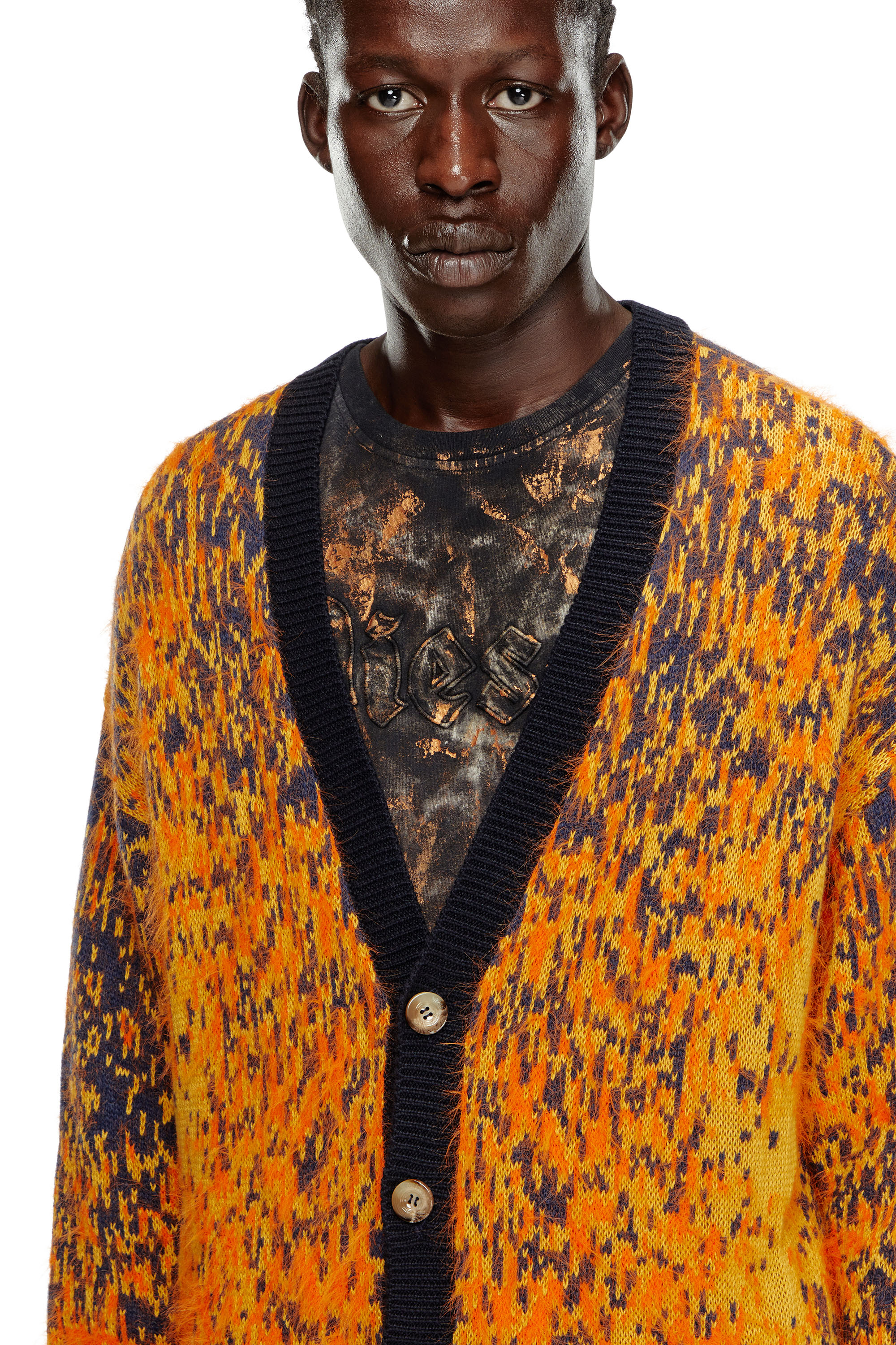 Diesel - K-RANGER, Man Fuzzy cardigan with abstract pattern in Orange - Image 4