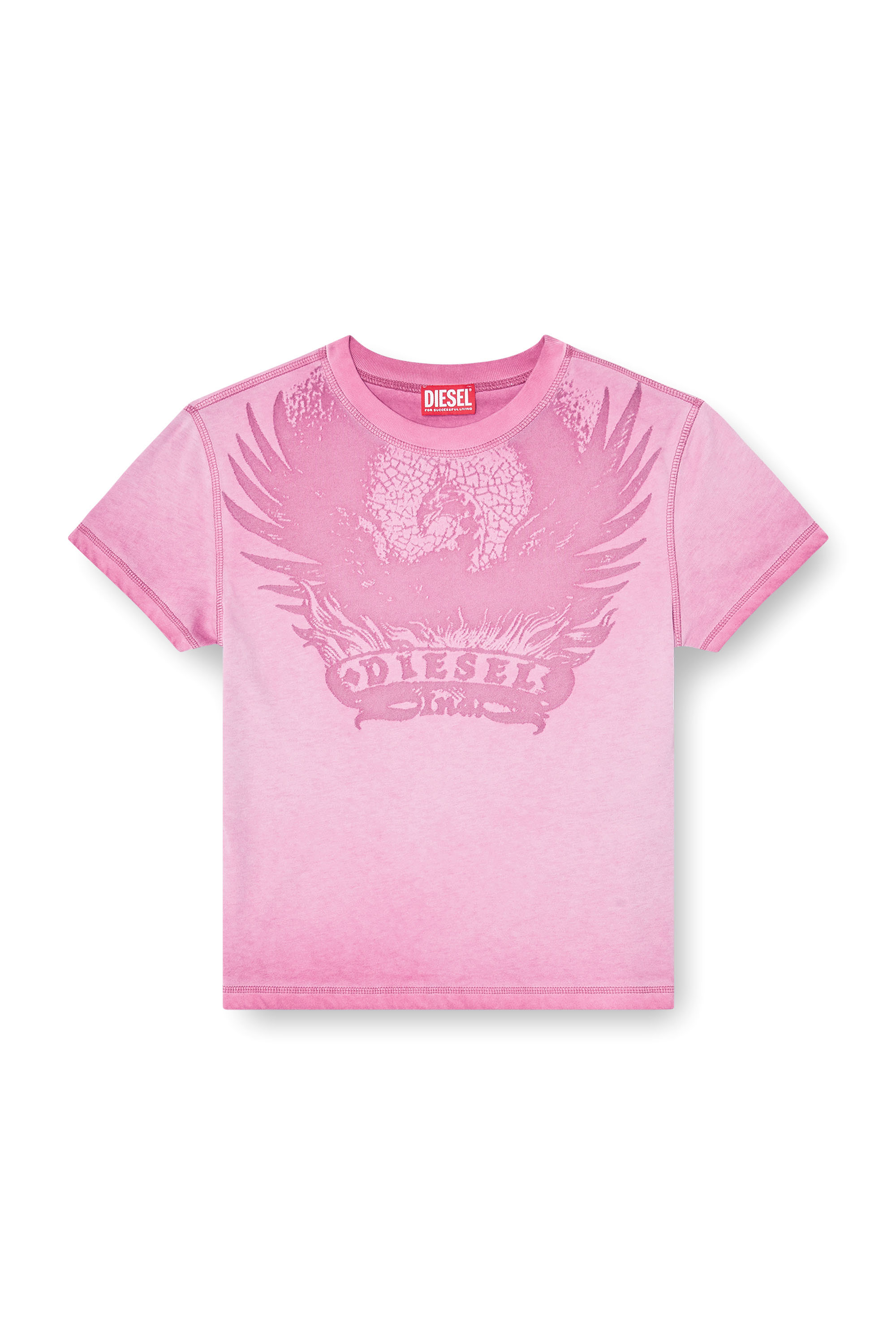 Diesel - T-ILA-AA7, T-shirt slim con d&eacute;vor&eacute; Phoenix Donna in Rosa - 2