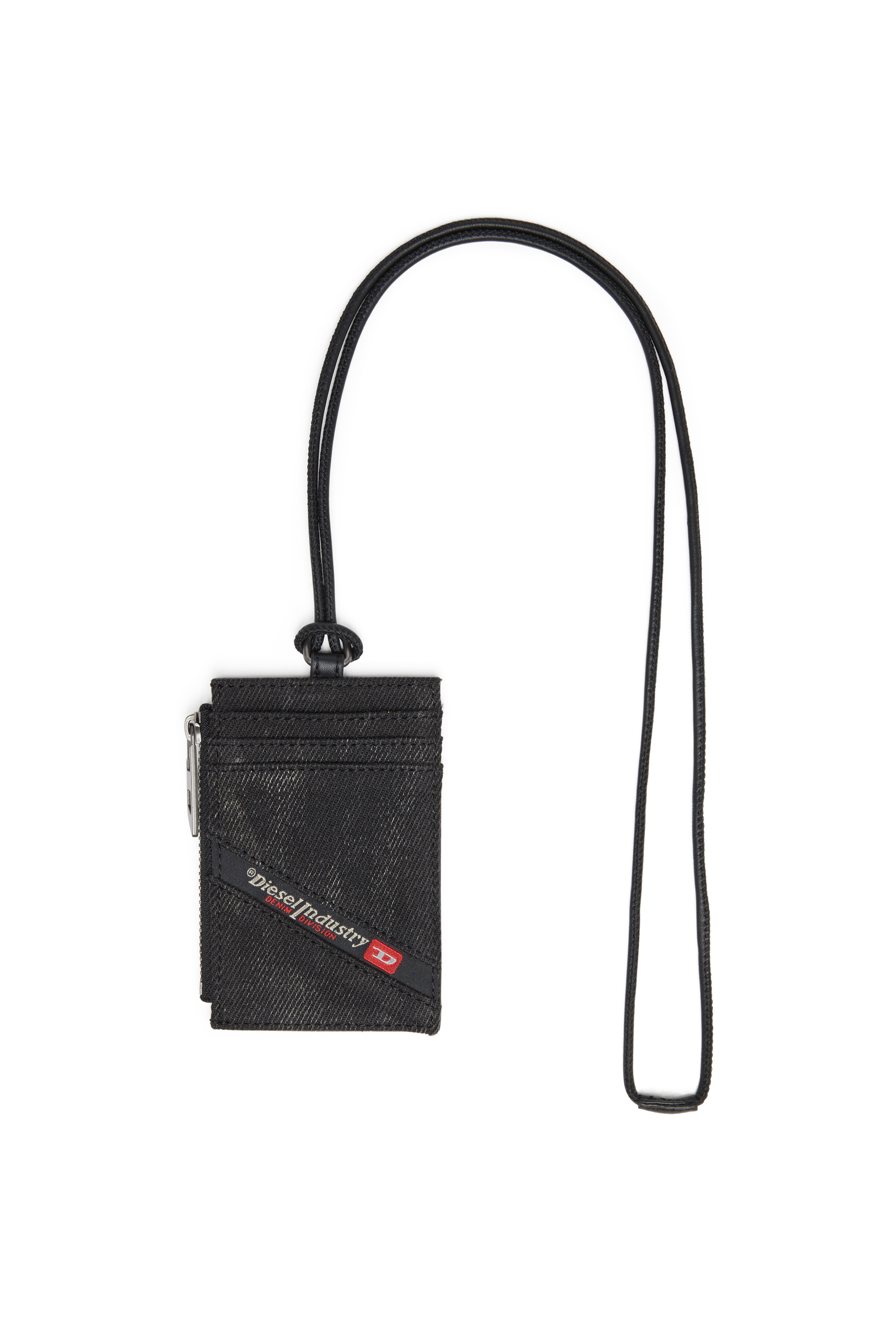 Diesel - MULTI-PKTS BADGE HOLDER, Porte-badge en denim avec des détails en cuir Homme in Noir - 1