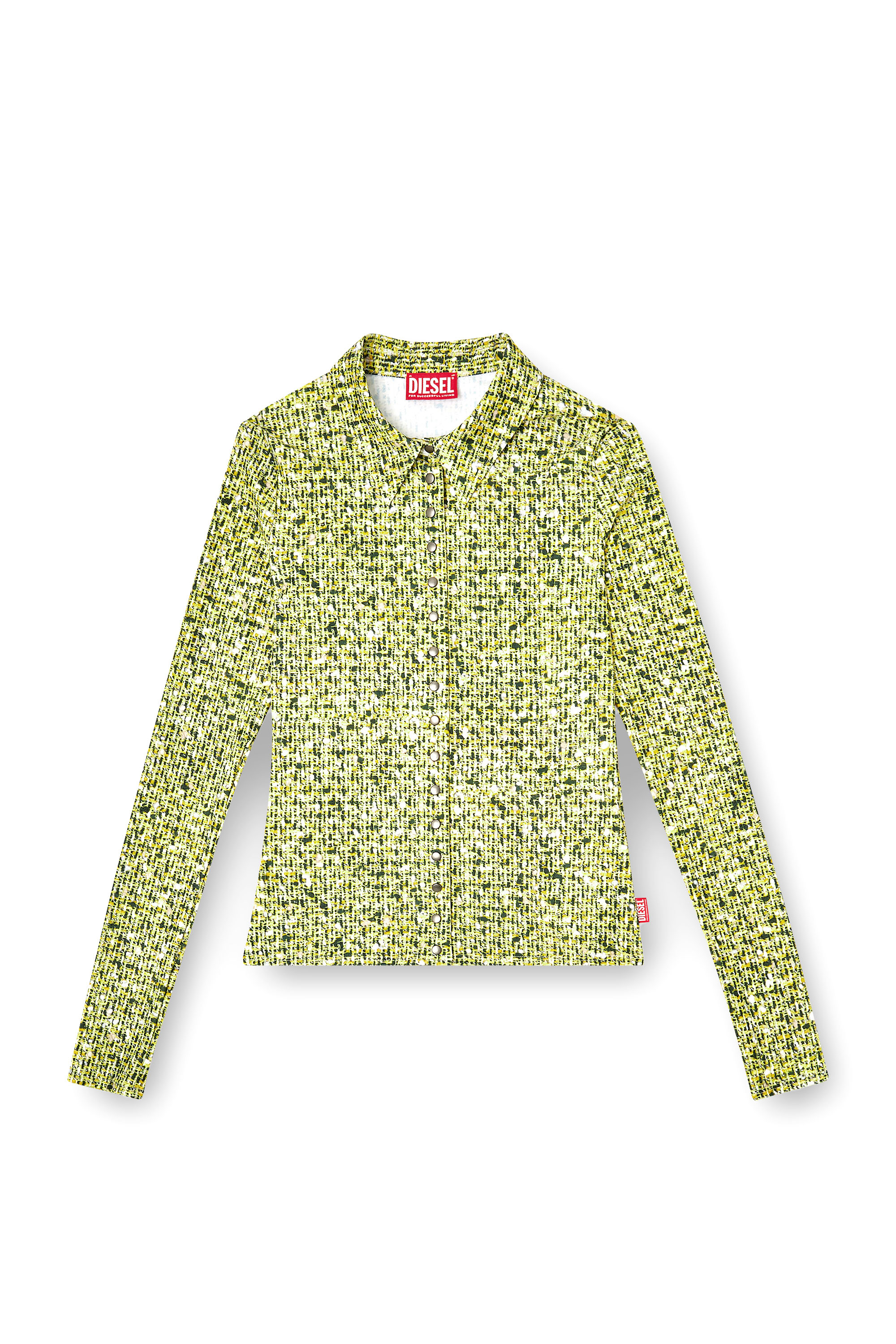 Diesel - C-ELAZ-BC, Damen Hemd aus Stretch-Material mit Bouclé-Print in Gelb - 3