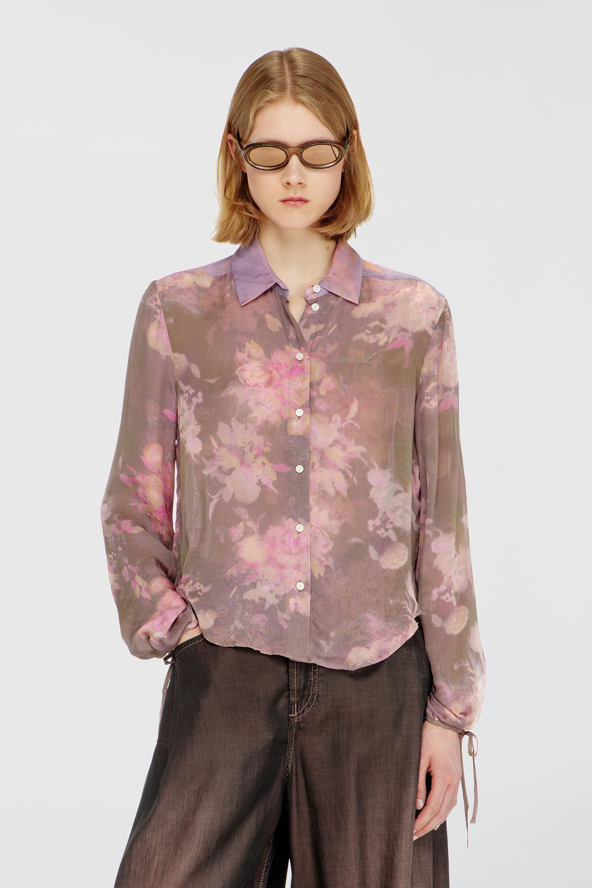 Diesel - C-LEVER, Damen Chiffon-Bluse mit all-over Blumenprint in Rosa/Violett - 3