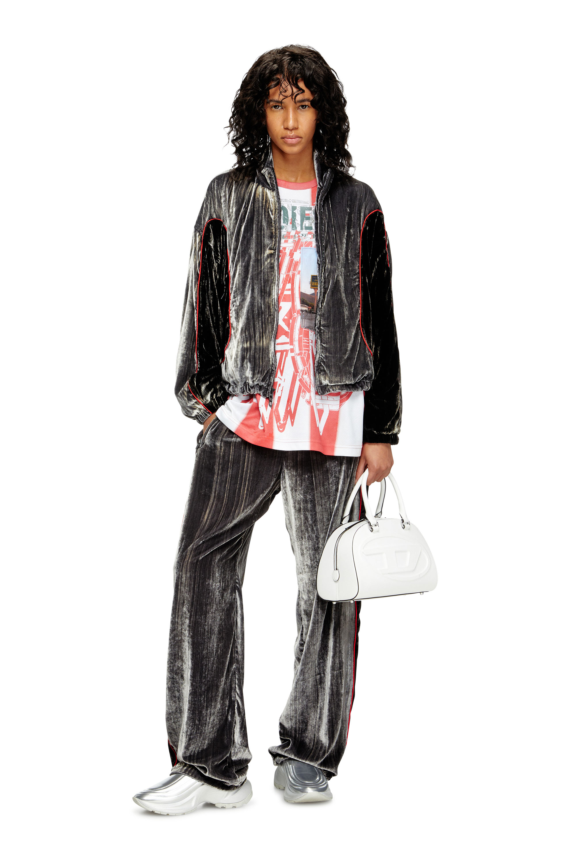 Diesel - G-RIFFIN, Giacca sportiva in velluto di seta distressed Donna in Grigio - 1