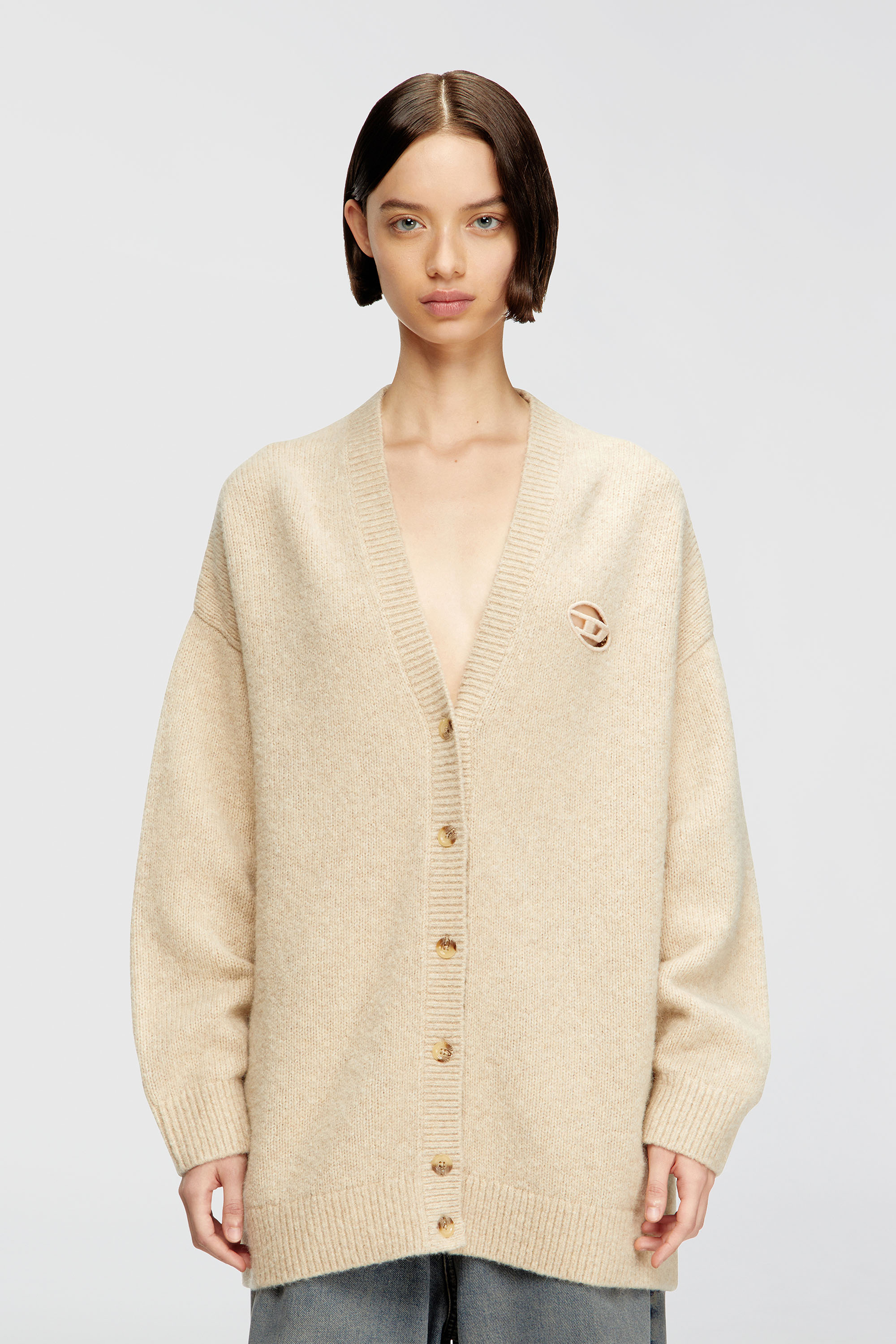 Diesel - M-AREELA, Cardigan en m&eacute;lange de laine et d'alpaga Femme in Beige - 3