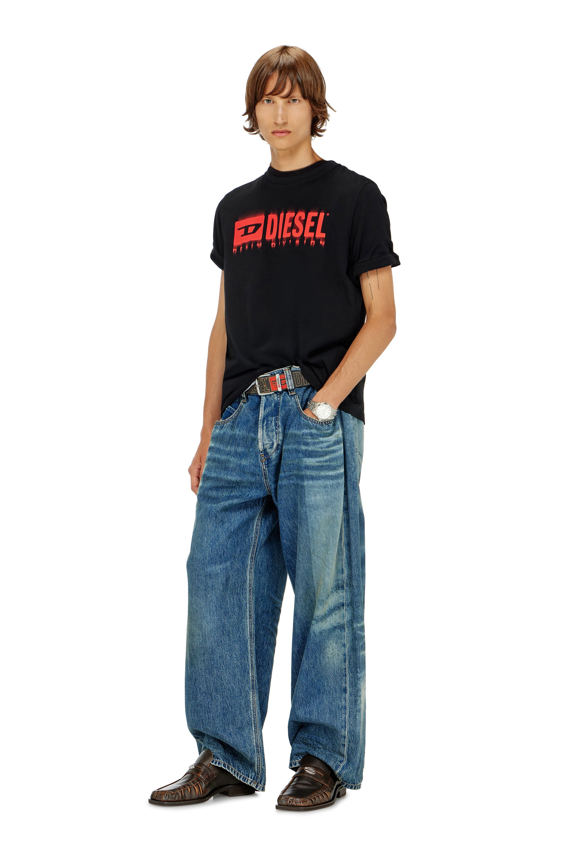 Diesel - T-ADJUST-Q7, Herren T-Shirt mit verschwommenem Diesel-Logo in Schwarz - 2