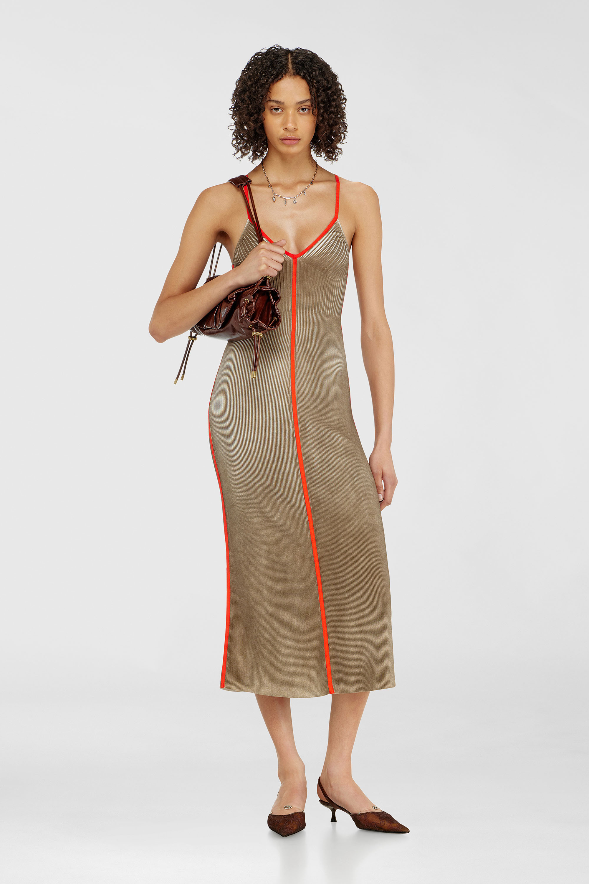 Diesel - M-SARMELA, Abito midi in maglia a costine con bande a contrasto Donna in Multicolor - 2