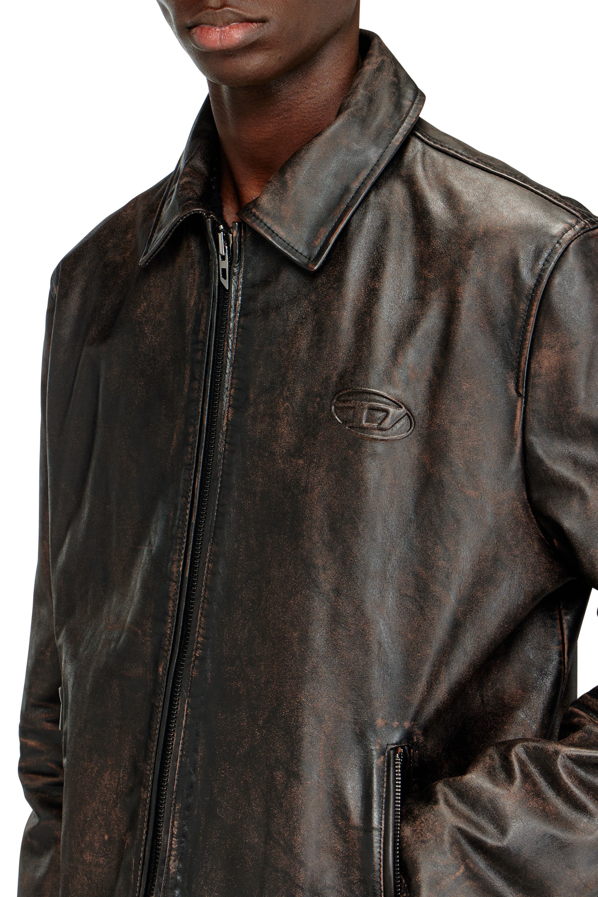 Diesel - L-AMAR-WRD, Veste coach en cuir trait&eacute; Homme in Marron - 5