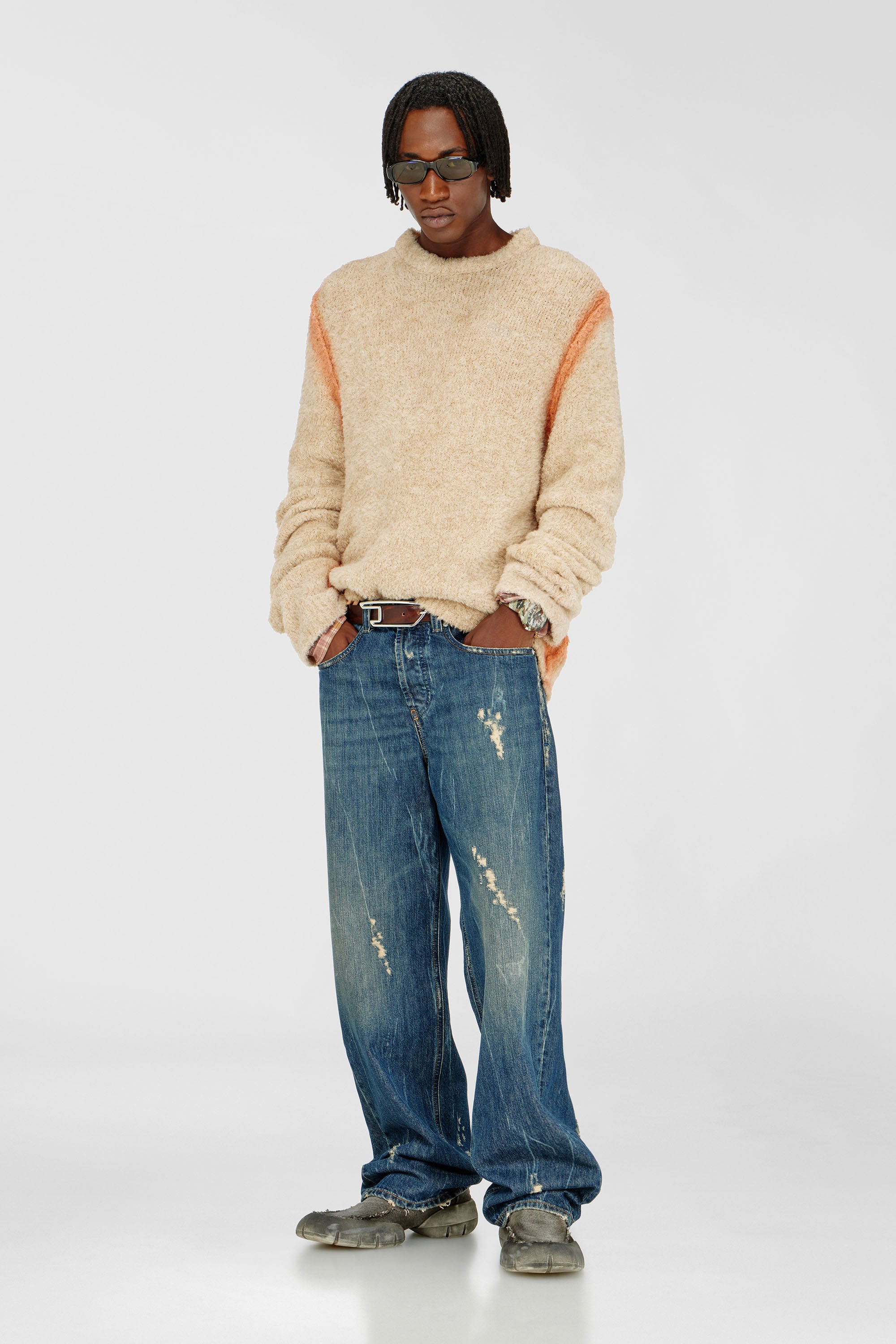 Diesel - K-RIMI, Maglione in misto alpaca con cuciture effetto spray Uomo in Marrone - 2