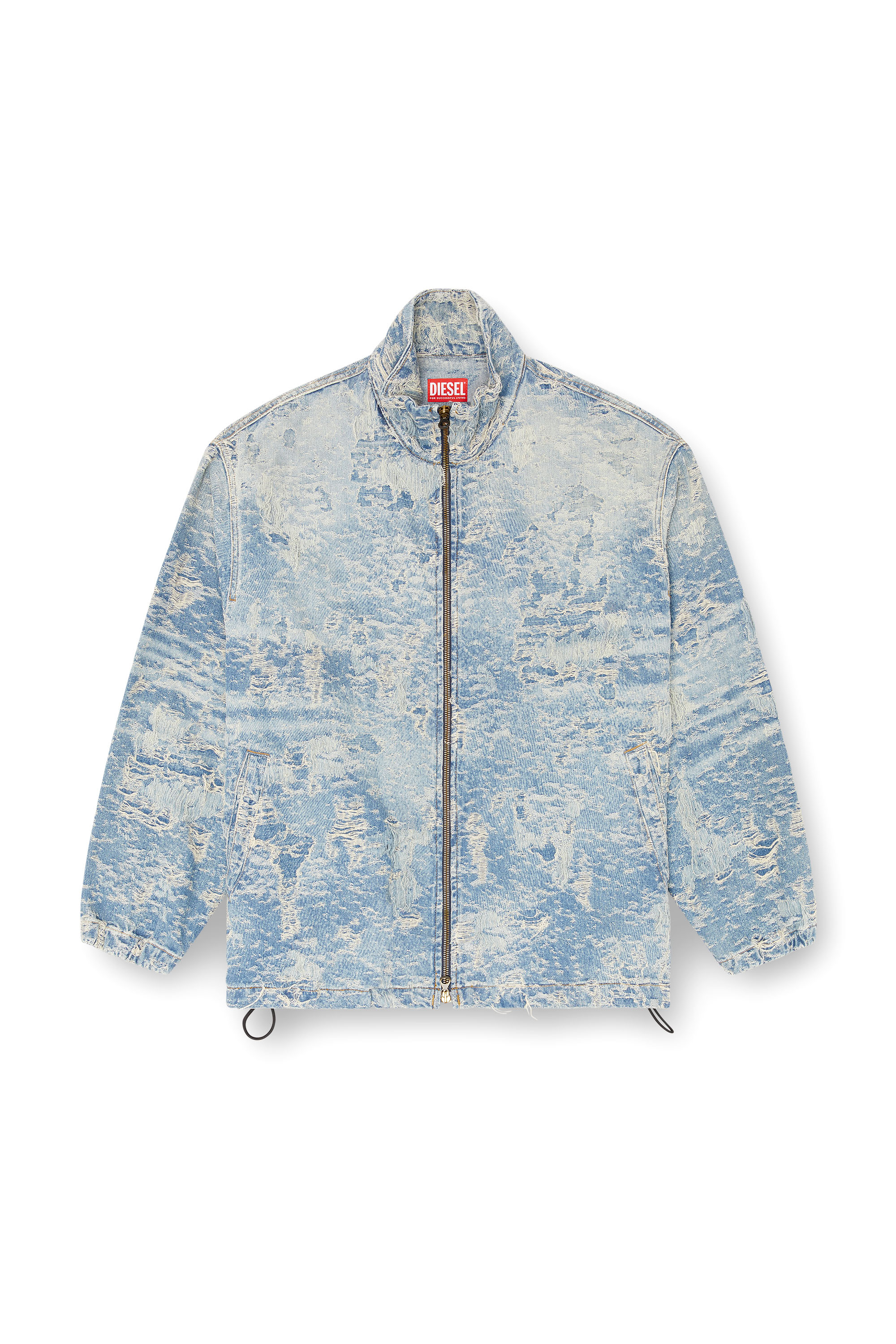 Diesel - D-KRAP-FSF, Veste zippée en denim jacquard effet sali Mixte in Bleu - 7