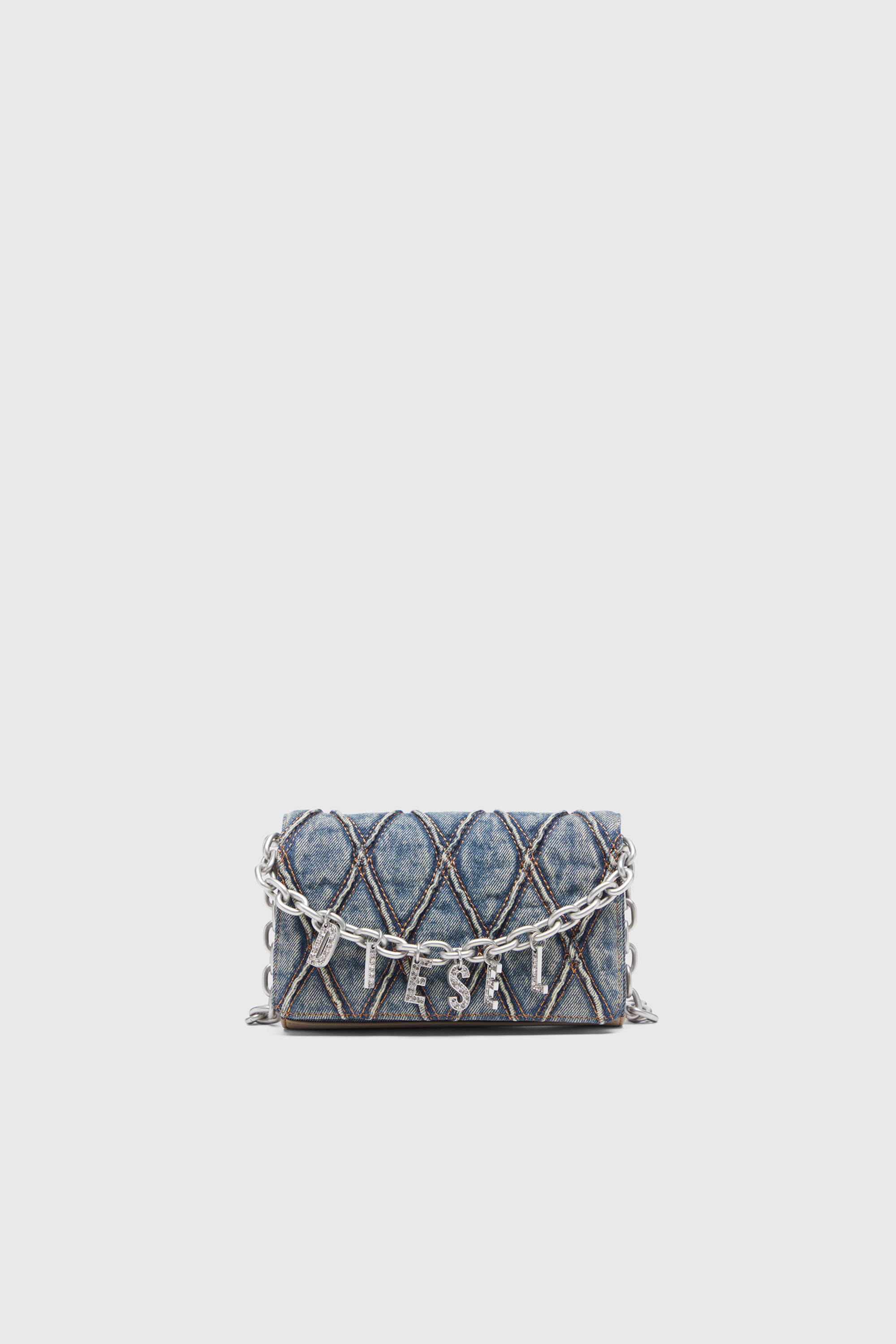 Diesel - CHARM-D WALLET STRAP, Woman's Wallet purse in argyle quilted denim in Blue - 1