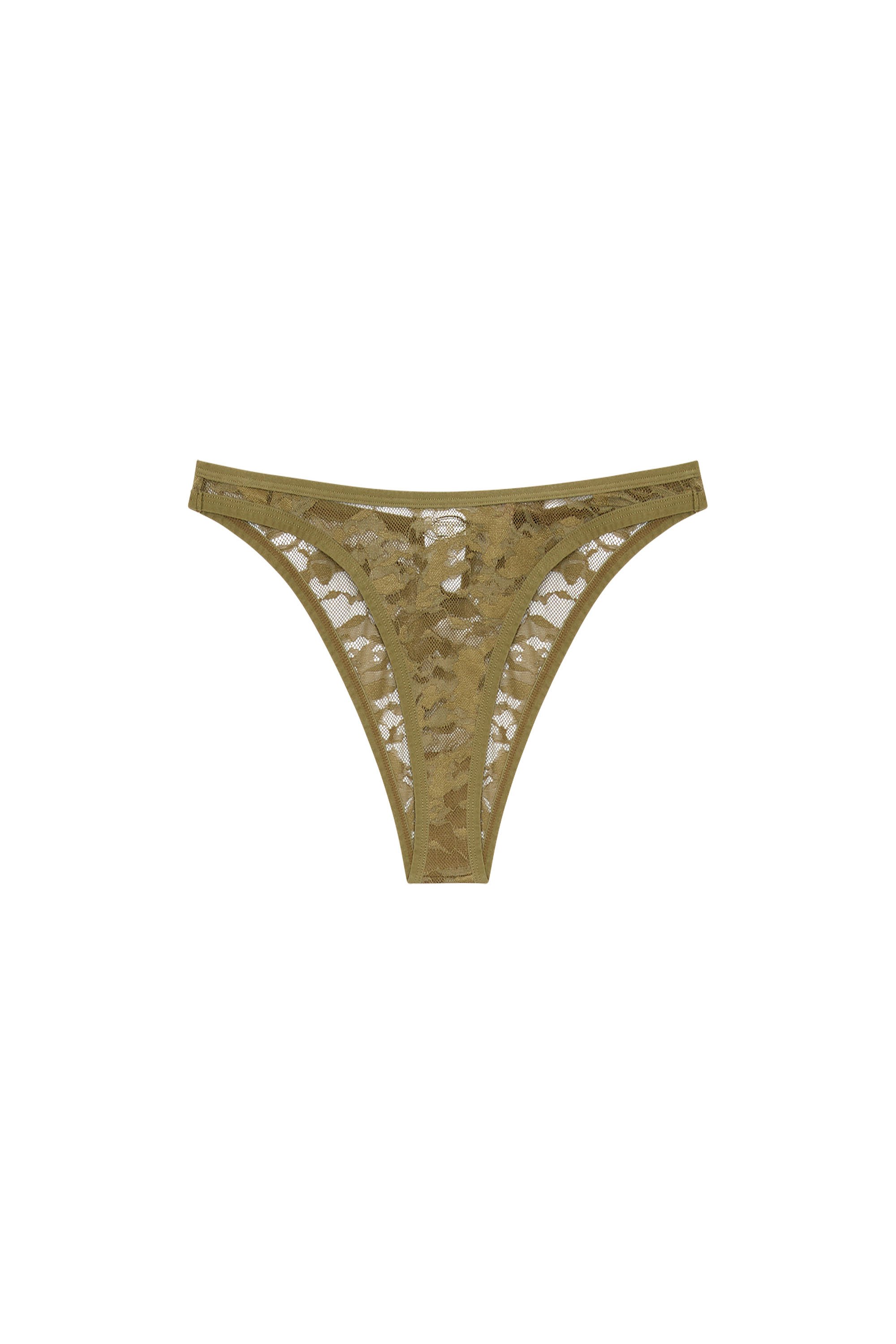 Diesel - UFPN-D-OVAL-PUNCHY-BRIEF, Slip in pizzo camouflage con placca Oval D Donna in Verde - 4