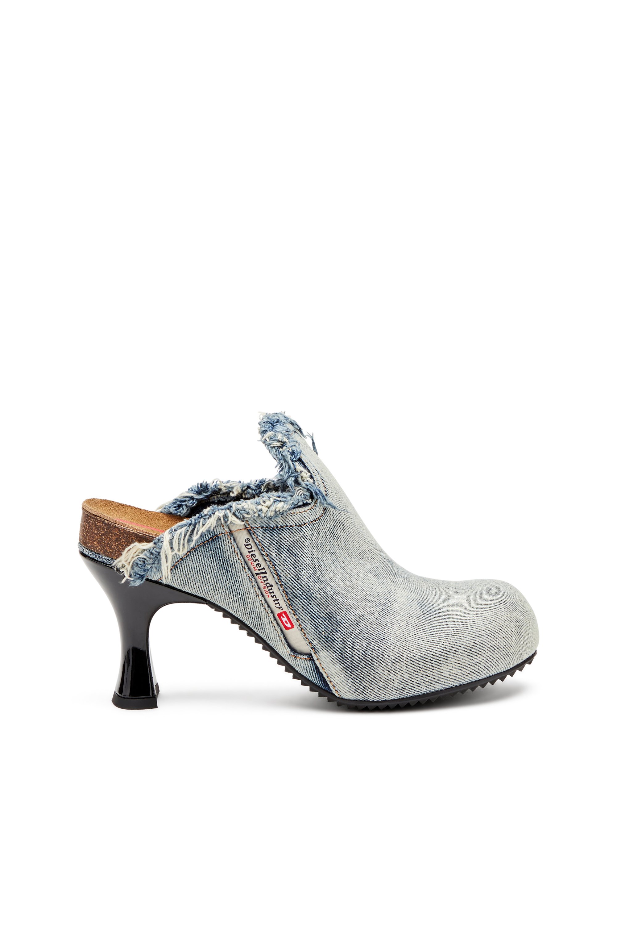 Diesel - D-WOODSTOCK ML W, Damen D-Woodstock-Pantoletten aus ausgefranstem Denim in Hellblau - 1