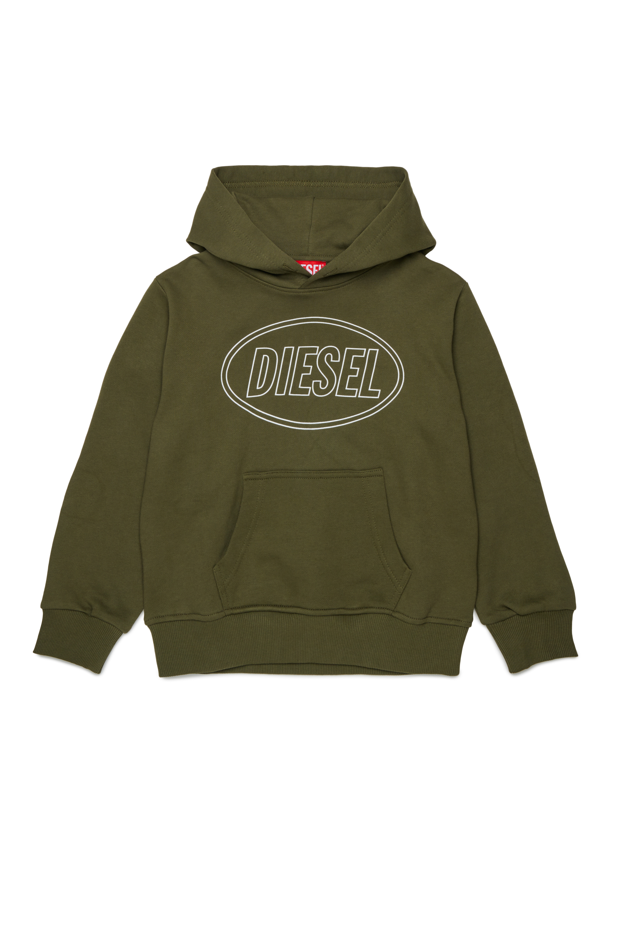 Diesel - SCIRCLEHOOD OVER, Felpa con stampa del logo Diesel Uomo in Verde - 1