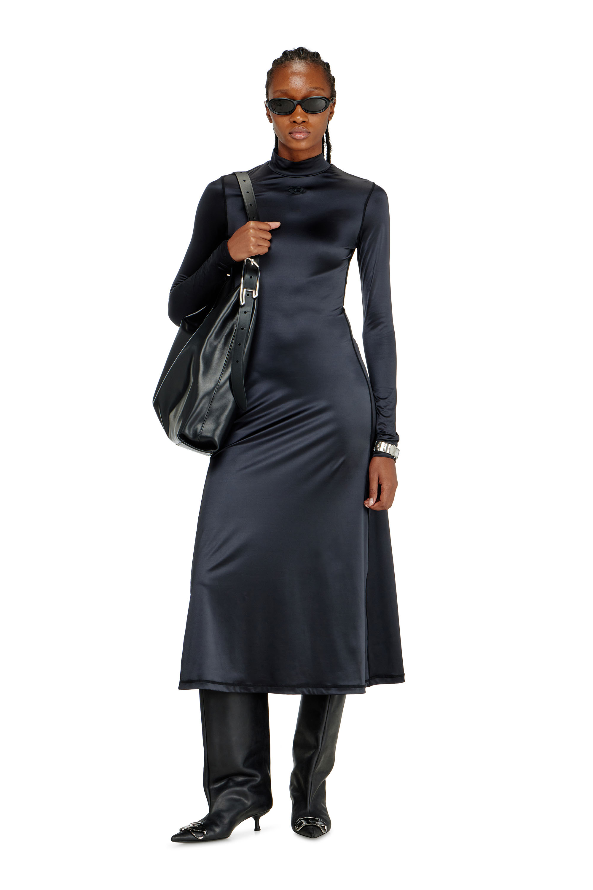 Diesel - D-UNGO, Damen Flie&szlig;endes Midikleid mit Rollkragen in Schwarz - 1