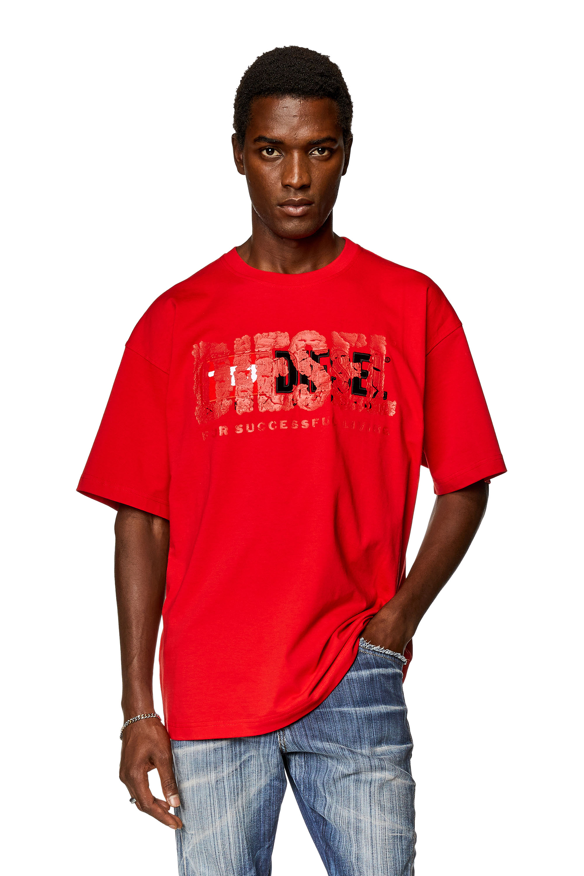 Diesel - T-NABEL-M1, Herren T-Shirt mit dualem Logo in Rot - Image 1