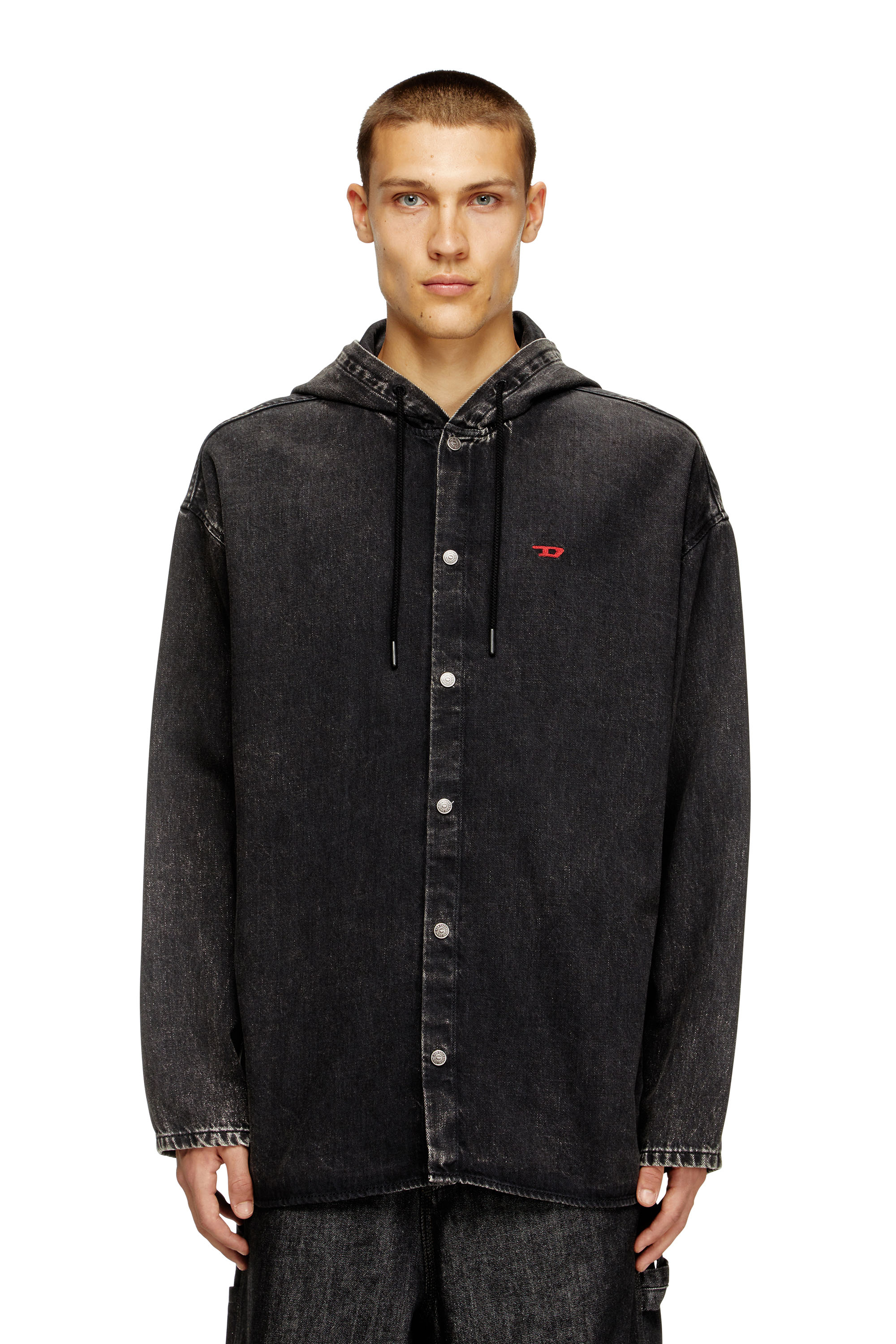Diesel - D-DEWNY-HOOD, Camicia ibrida in denim Tencel Uomo in Nero - 3