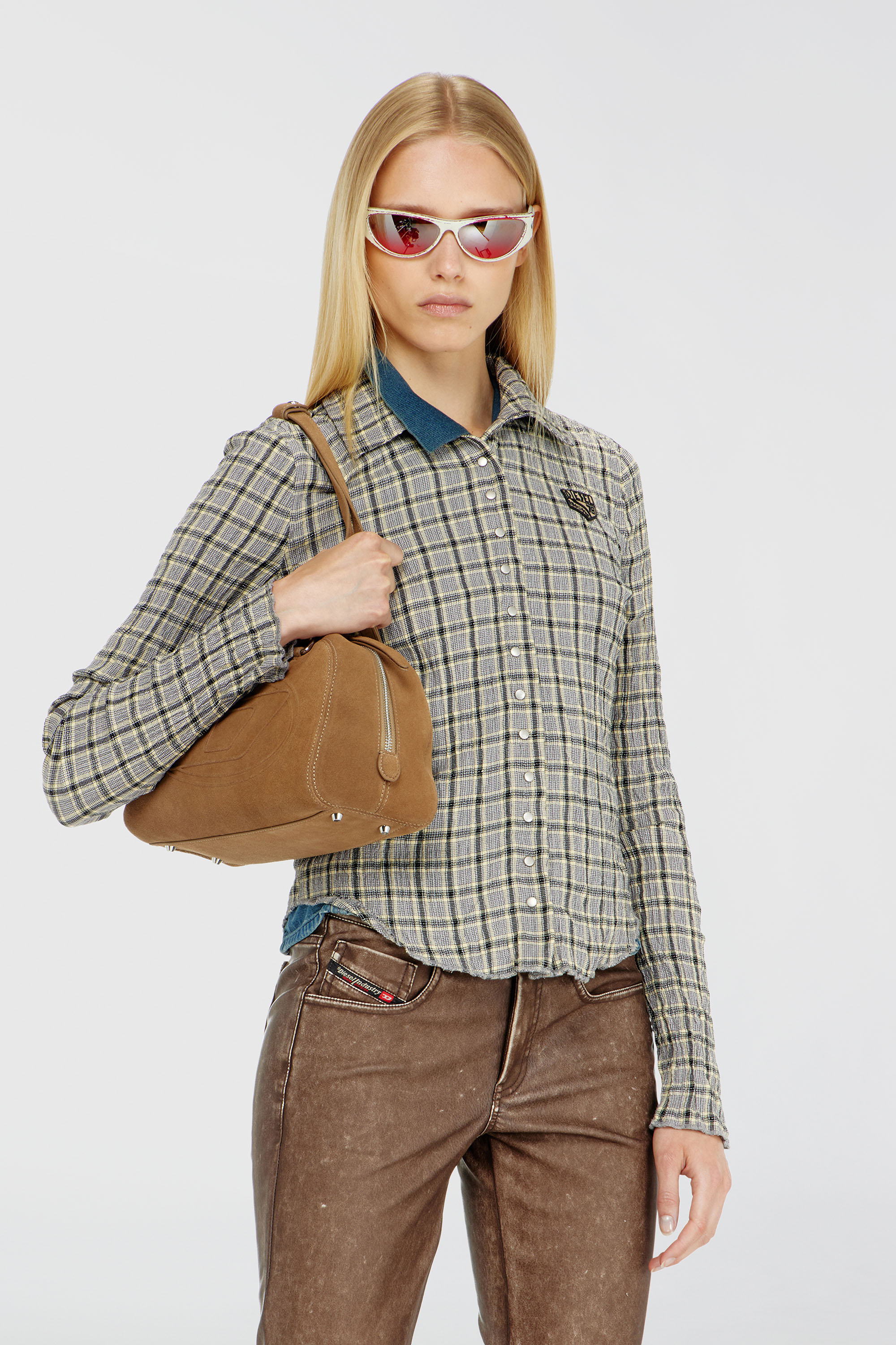 Diesel - C-ARRILON, Chemise &agrave; carreaux effet seersucker Femme in Gris - 2