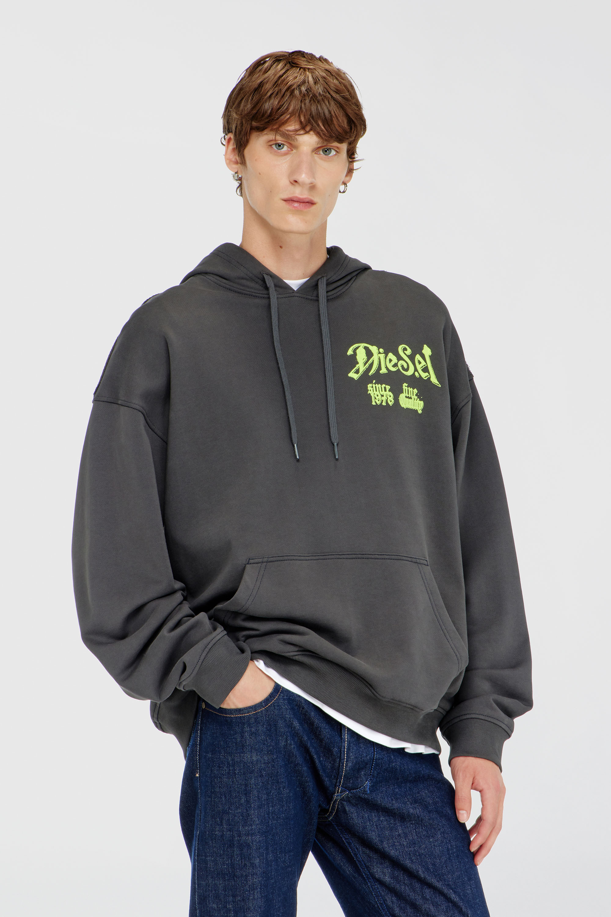 Diesel - S-BOXT-HOOD-AA2, Herren Baumwoll-Hoodie mit beflockten Grafiken in Dunkelgrau - 3