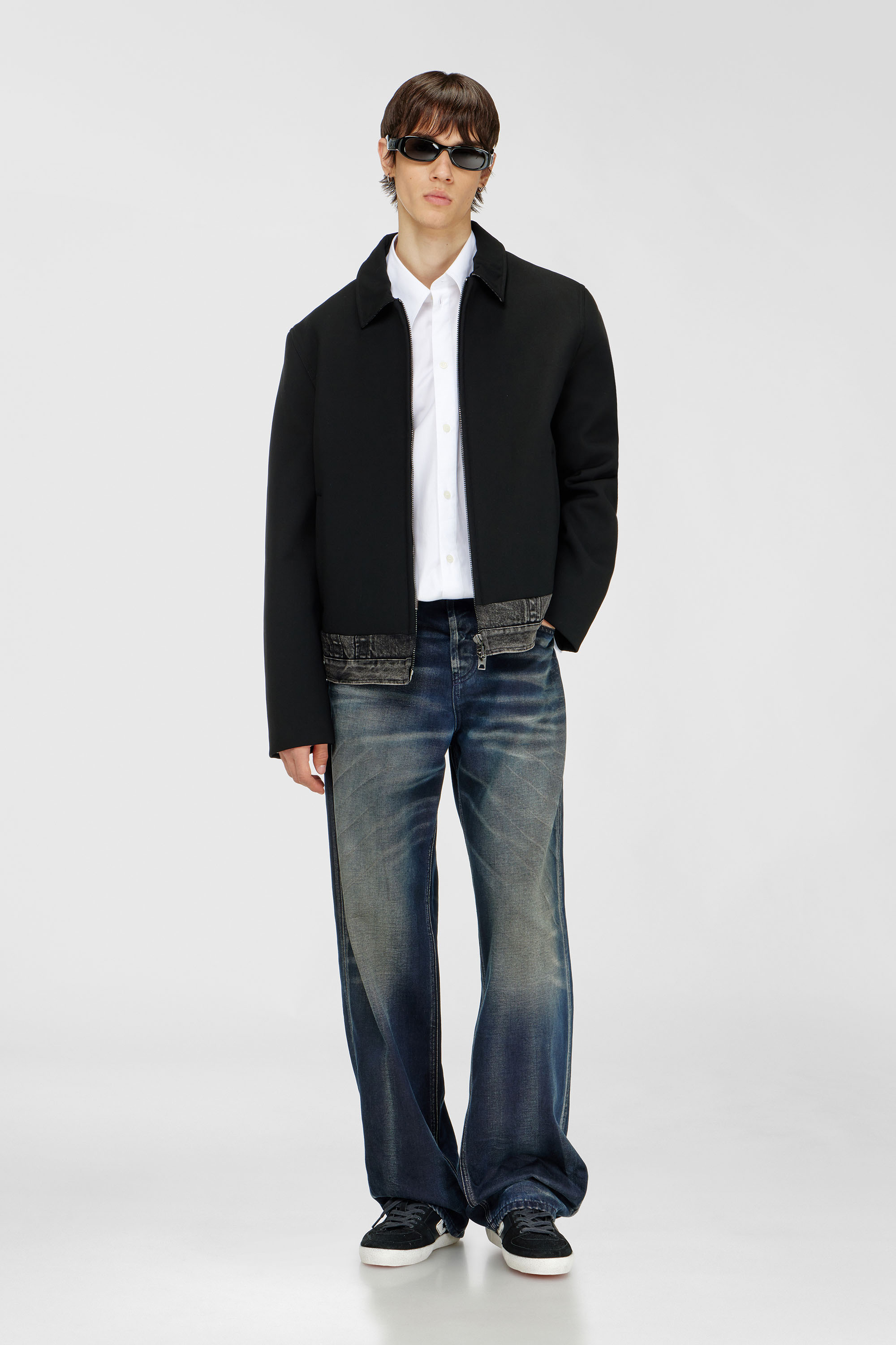 Diesel - J-RAJAM, Herren Coach-Jacke mit Denim-Abschnitt in Schwarz - 1
