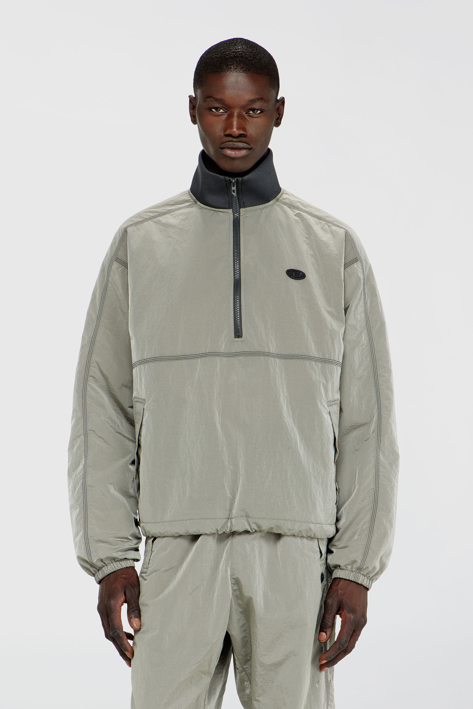 Diesel - J-ANOK, Man's Nylon jacket with crinkle effect in Light Grey - 1