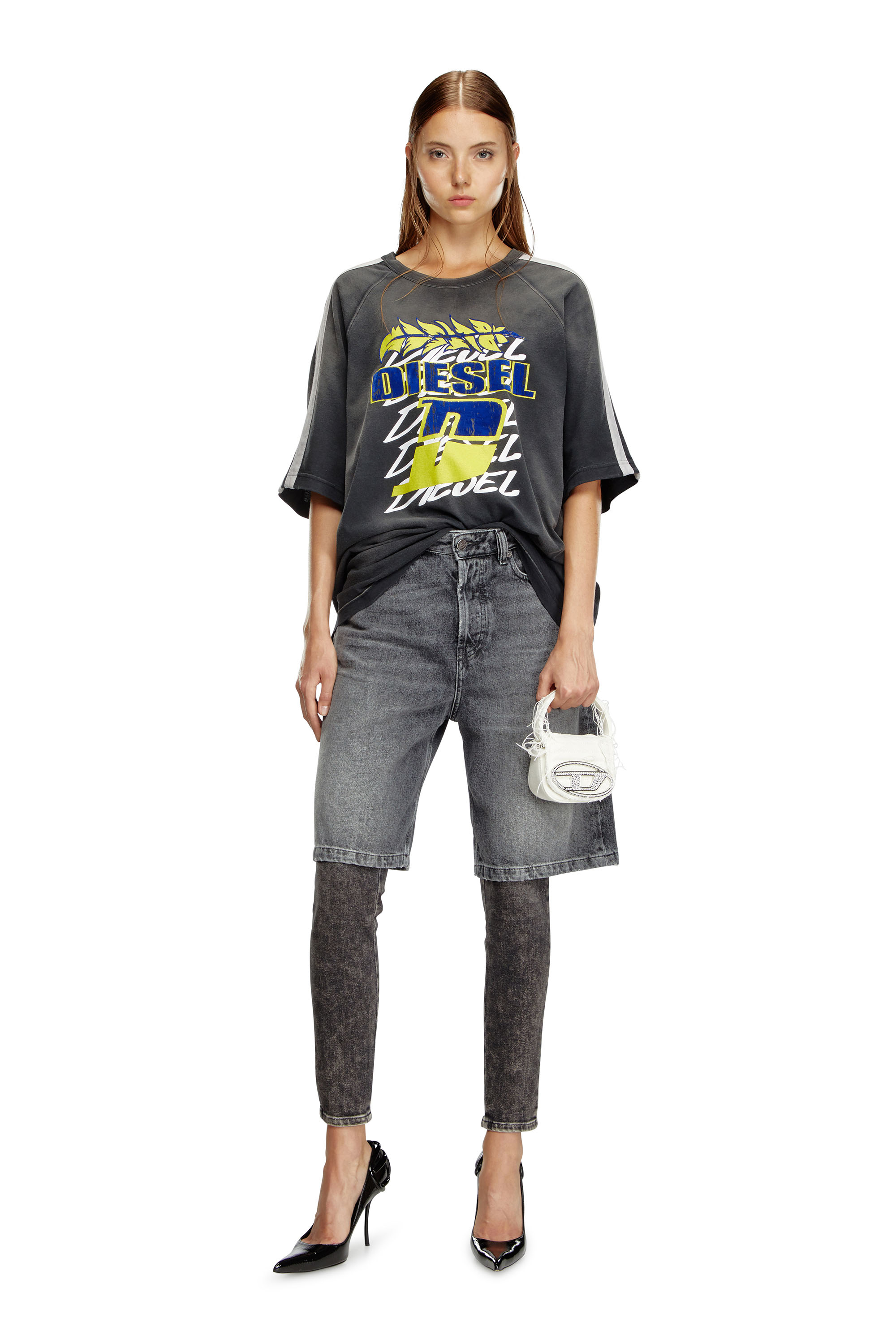 Diesel - 1DR XS, Damen 1DR XS-Ikonische Mini-Tasche aus Canvas und Leder in Wei&szlig; - 1