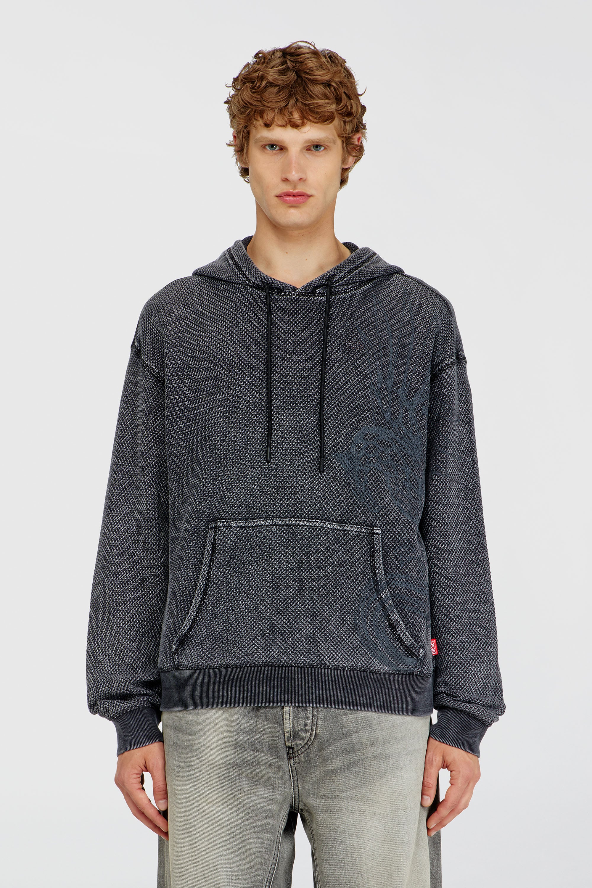 Diesel - S-NORM-HOOD-AA1, Sweat &agrave; capuche en mesh de coton textur&eacute; Homme in Gris - 3