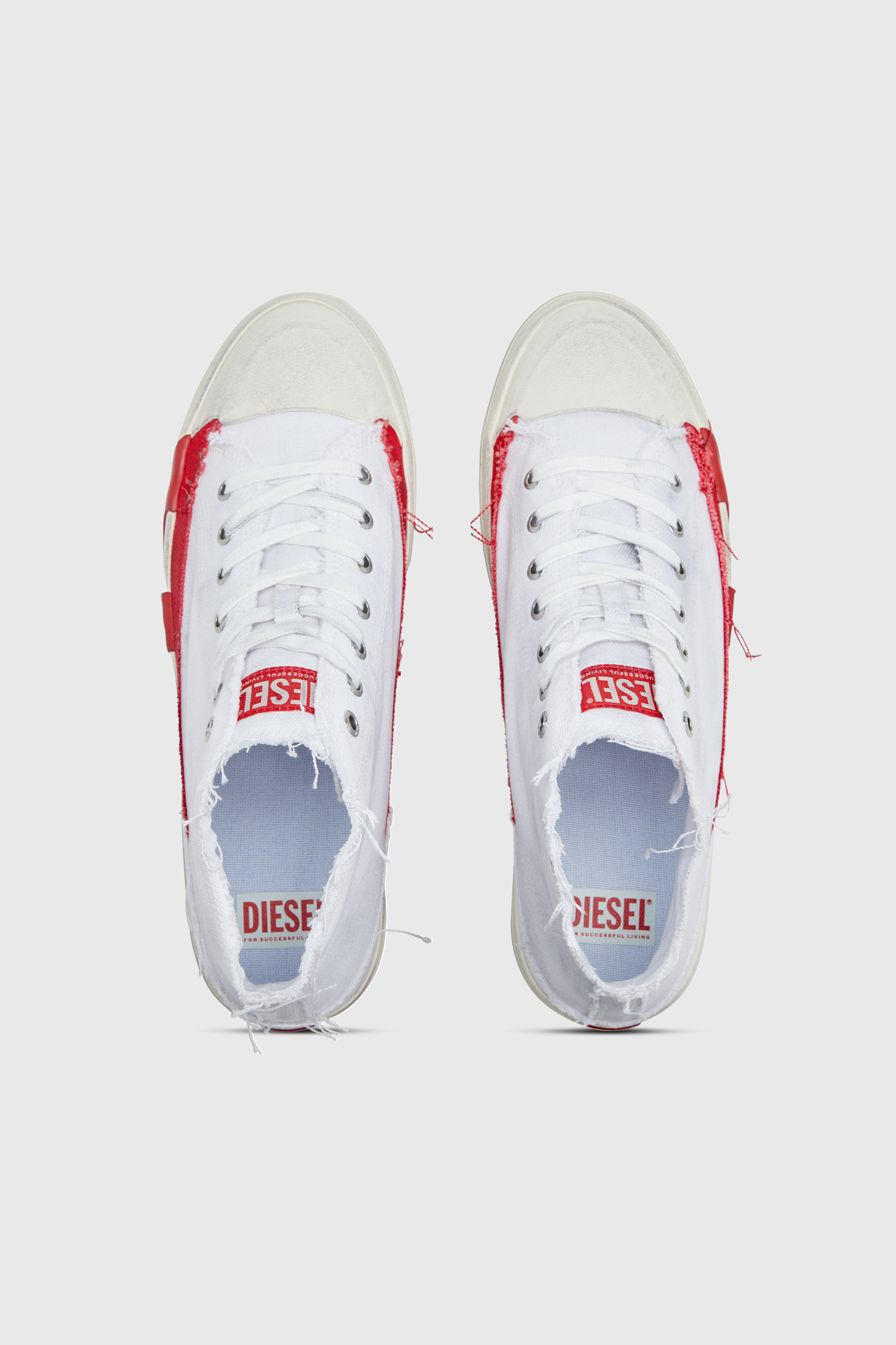 Diesel - S-D-VERSE MID, Herren S-D-Verse-High Top-Sneakers aus Canvas mit Schmutz-Effekt in Weiss/Rot - 4