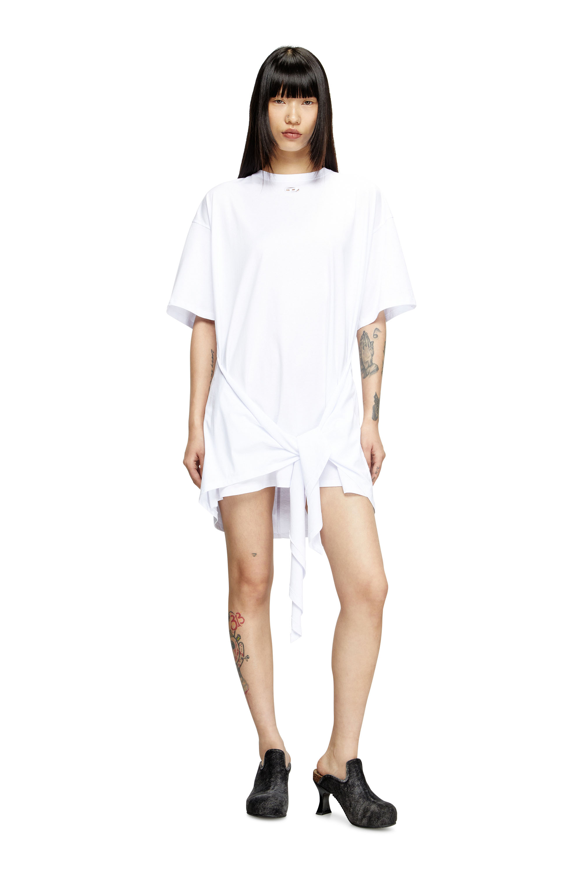 Diesel - D-EIVOR, Abito T-shirt con nodo frontale Donna in Bianco - 2