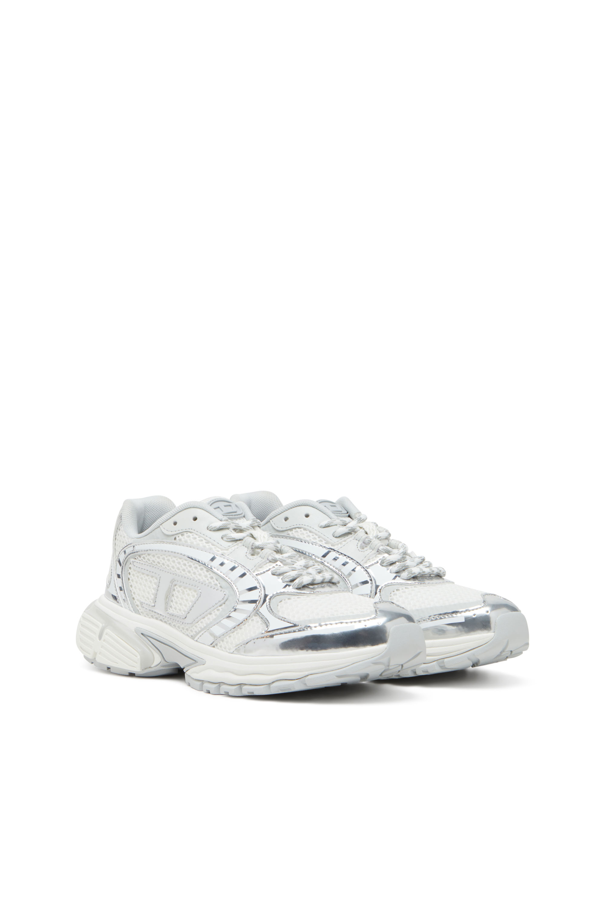 S-PRO-V-DENSE LOW W, Weiß/Silber Diesel - S-PRO-V-DENSE LOW W, Damen S-Pro-V-Dense-Sneakers aus Metallic-Mesh mit Oval D-Logo in Weiß/Silber - 2