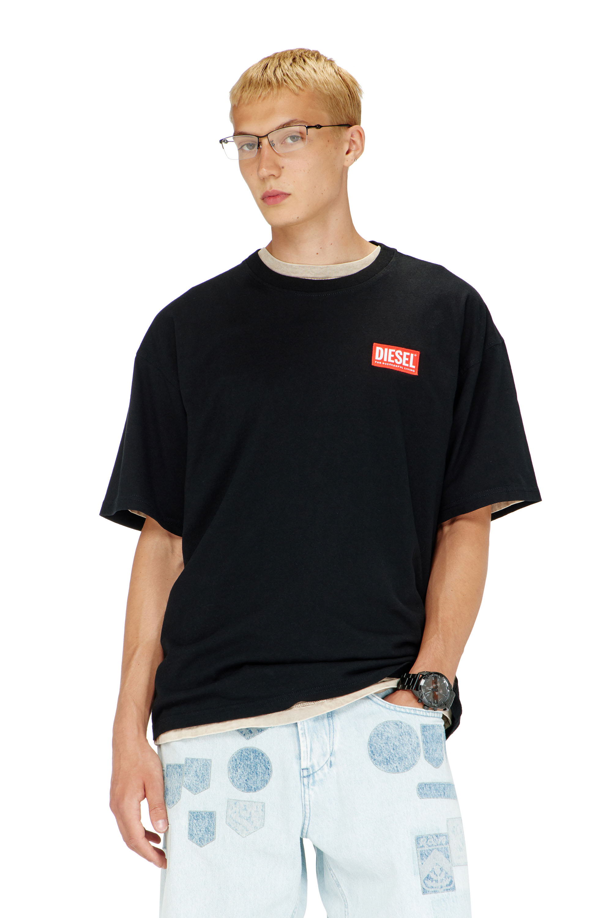 Diesel - T-BOXT-LAB, Herren T-Shirt mit Jacquard-Logo-Patch in Schwarz - 3