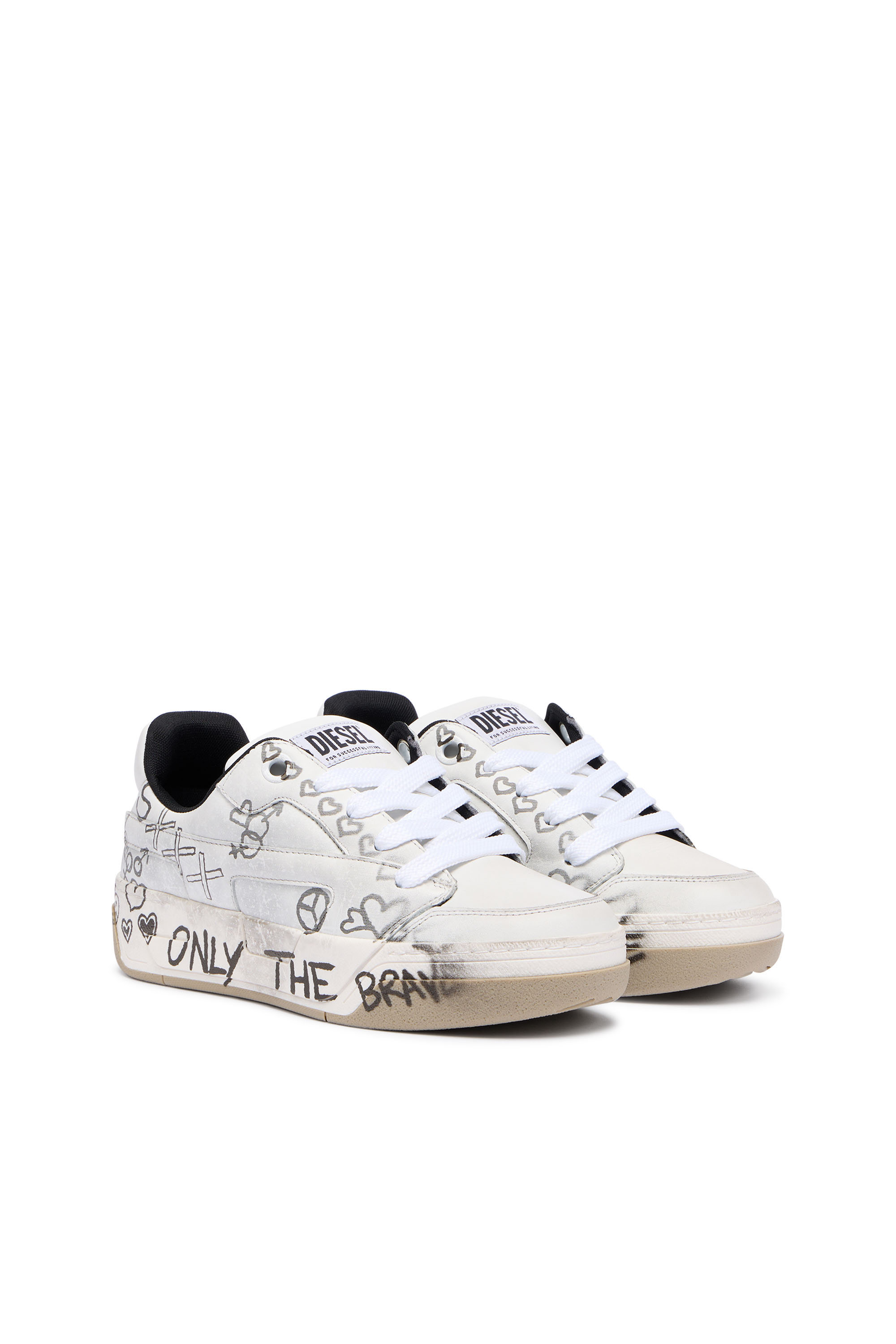 Diesel - S-D-OLLIE LOW W, D-Ollie-Baskets en cuir avec imprim&eacute; graffiti Femme in Blanc - 2