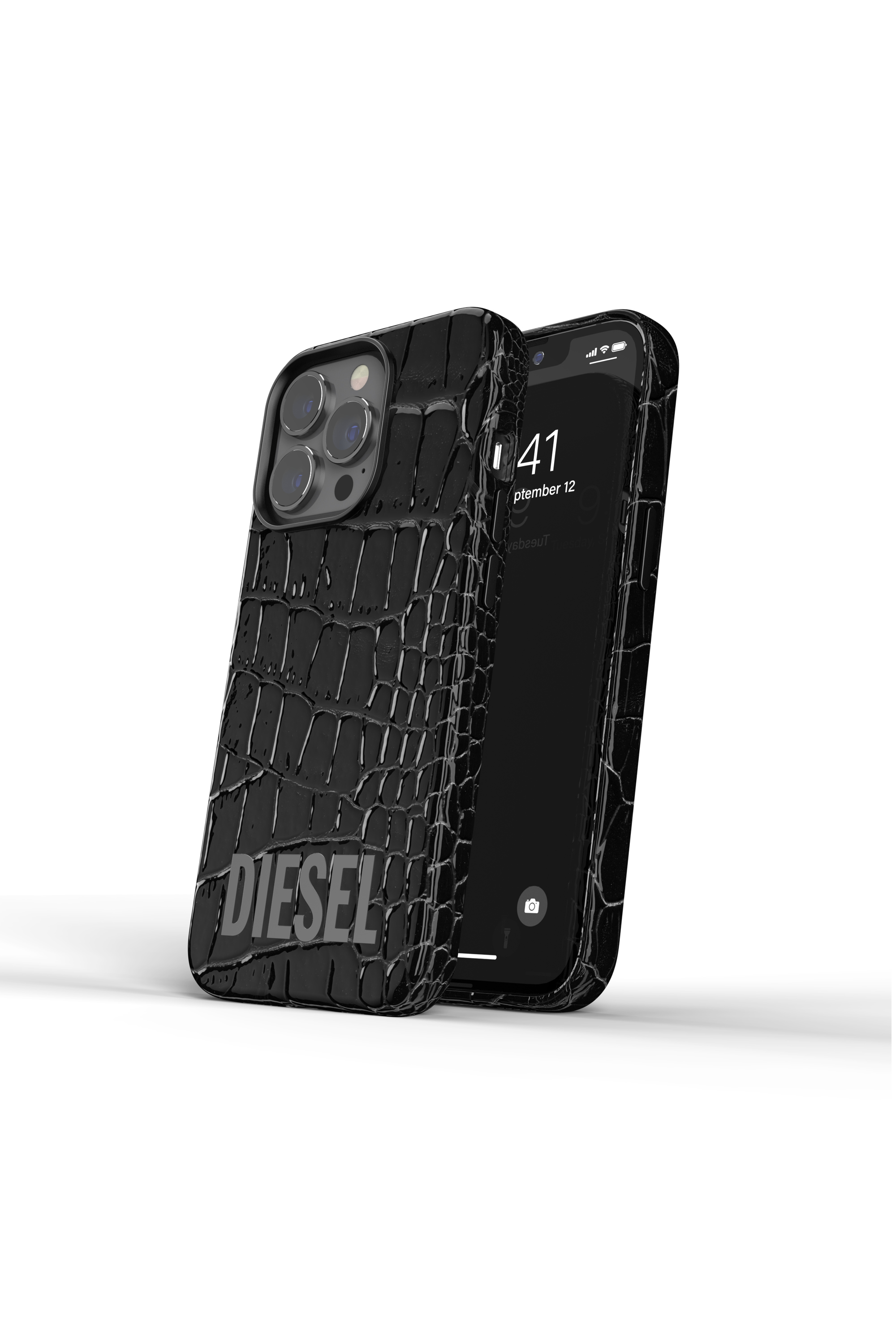 Diesel - 47174 STANDARD CASE, Unisex's Moulded case alligator leather wrap for iPhone 13 Pro in Black - 3