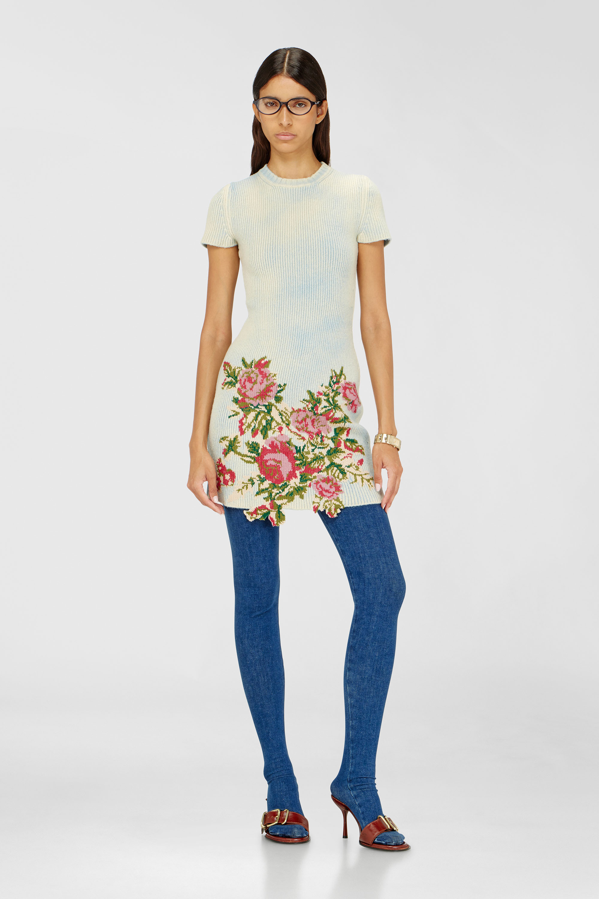 Diesel - M-RINNIE, Abito corto in maglia misto lana a fiori Donna in Multicolor - 1