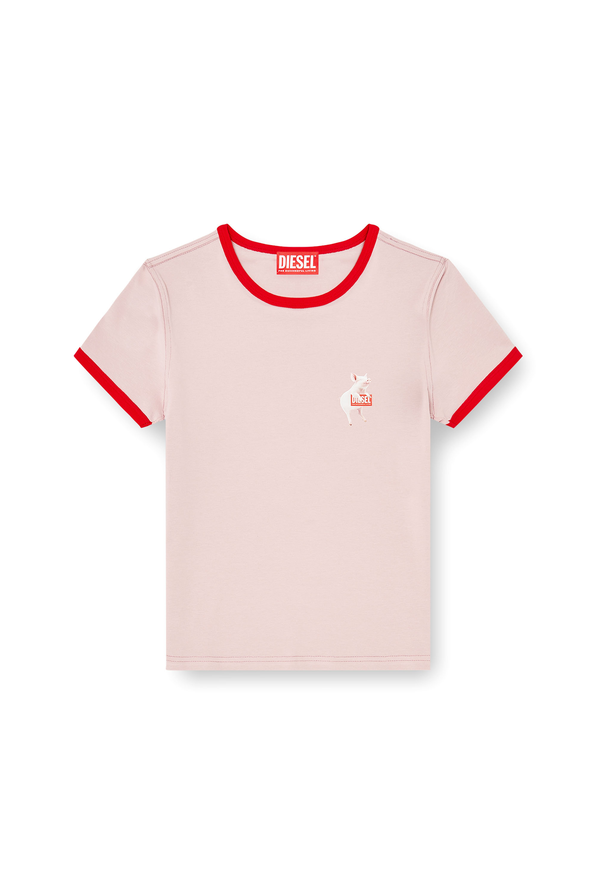 Diesel - T-UNCUTIES-LONG-S12, T-shirt ajust&eacute;e avec imprim&eacute; cochon Femme in Rose - 3