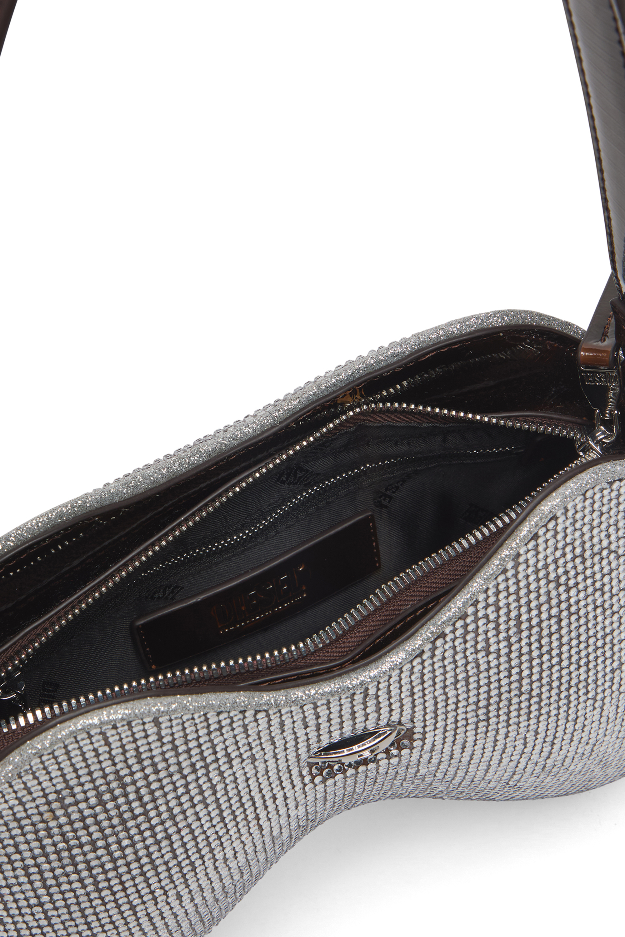 Diesel - DOUBLE-D SHOULDER, Damen Schultertasche mit Allover-Kristallen in Silber - 5