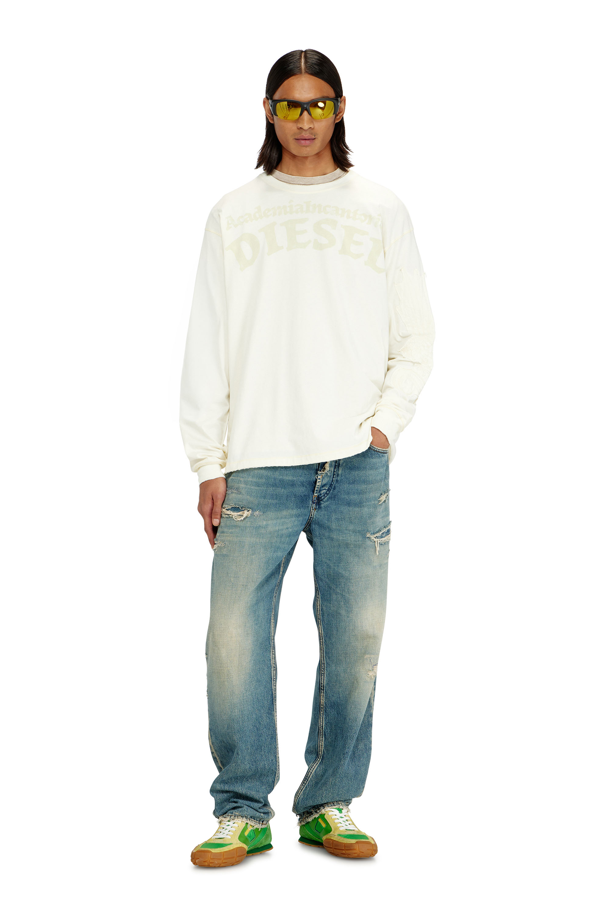 Diesel - T-NORM-LS-AA3, Herren Langarm-T-Shirt mit Prints und Patches in Wei&szlig; - 1