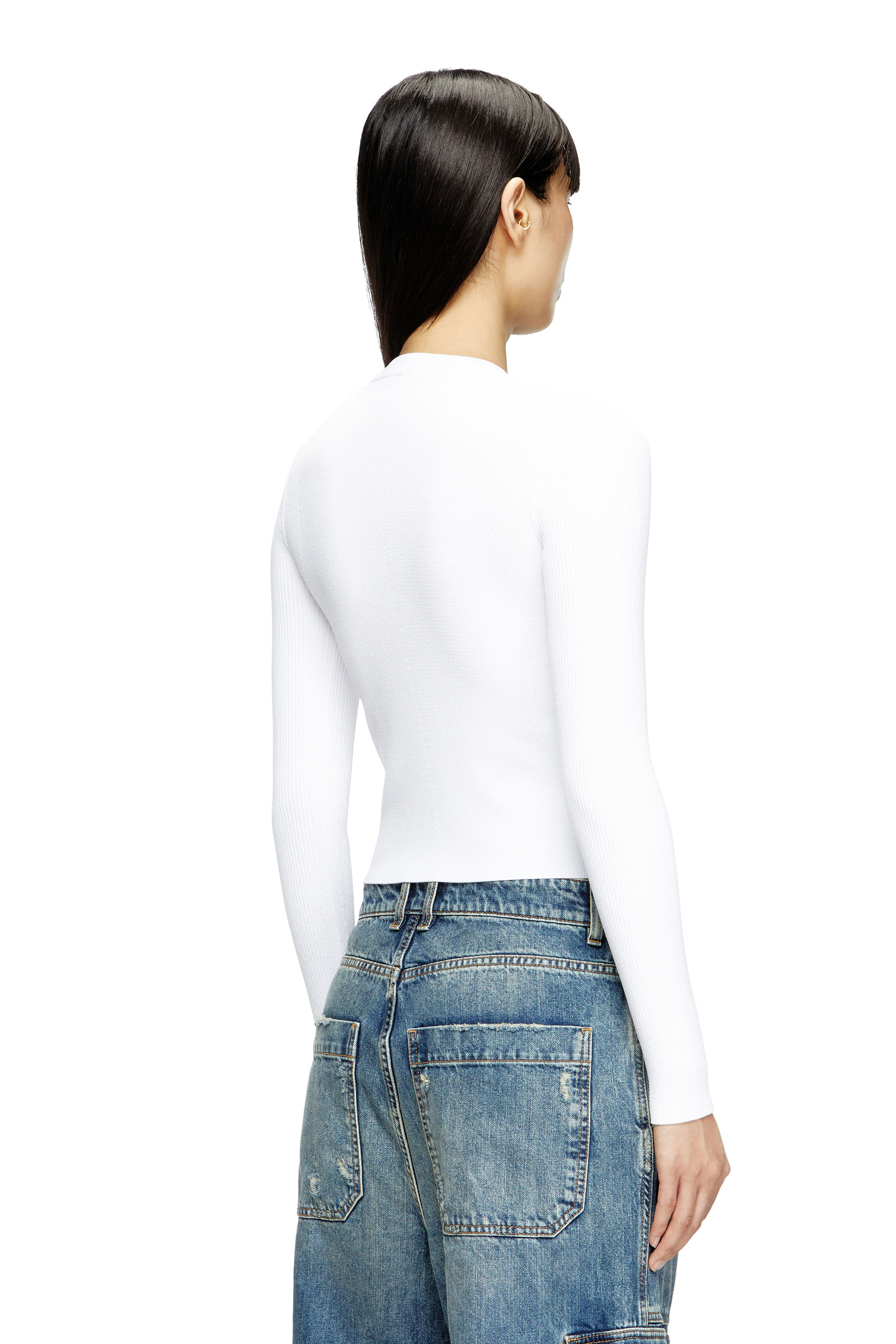 Diesel - M-VALARI, Damen Rippstrick-Top aus einer Viskosemischung mit Oval D in Weiß - 4