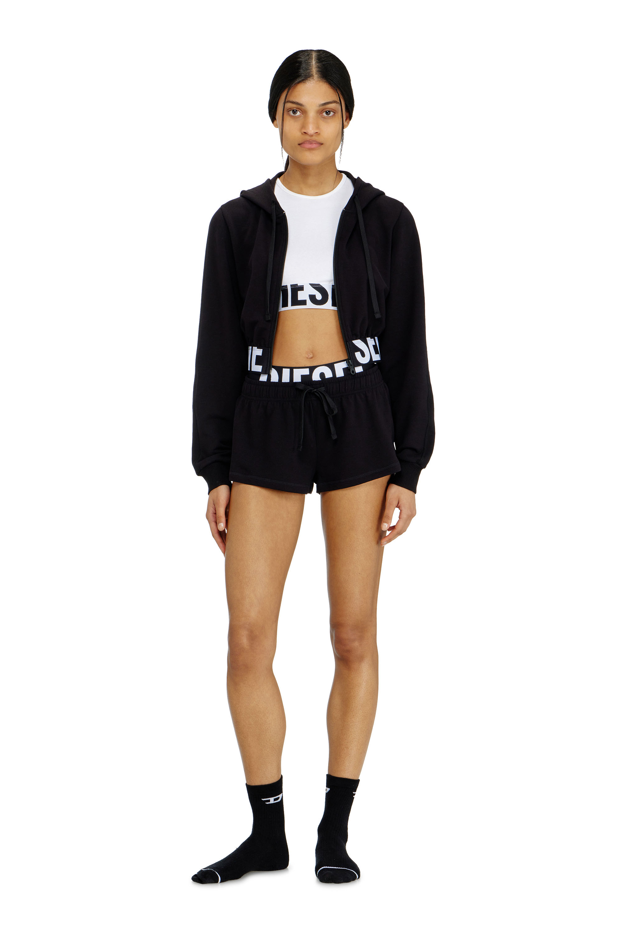 Diesel - MIRANDA-D-POP, Damen Kurze Hose aus Baumwollfrottee mit Diesel-Logo in Schwarz - 1