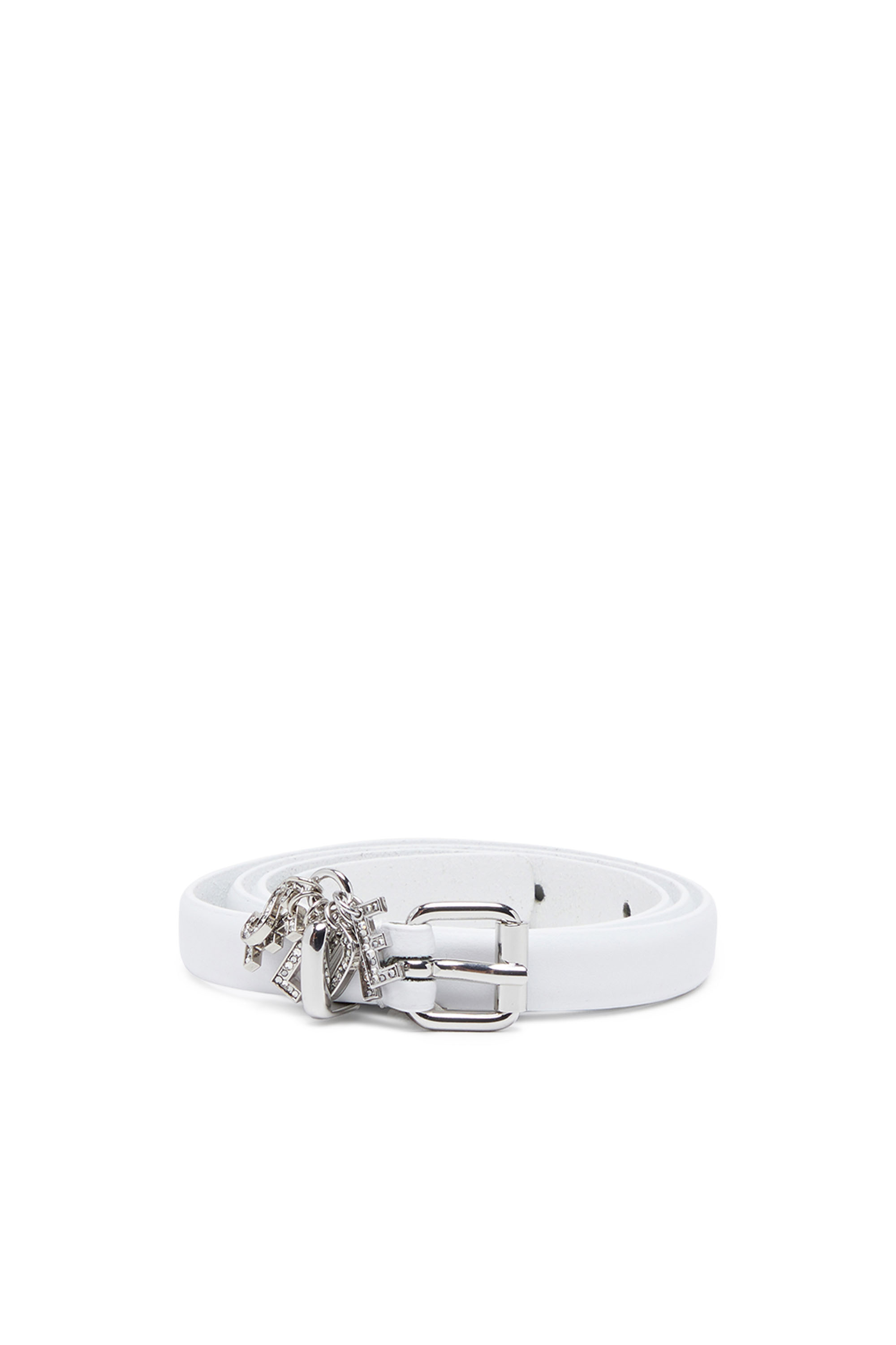 B-CHARM-LOOP, Blanc Diesel - B-CHARM-LOOP, Ceinture 1.4 cm en cuir avec breloques à logo en cristaux Femme in Blanc - 1