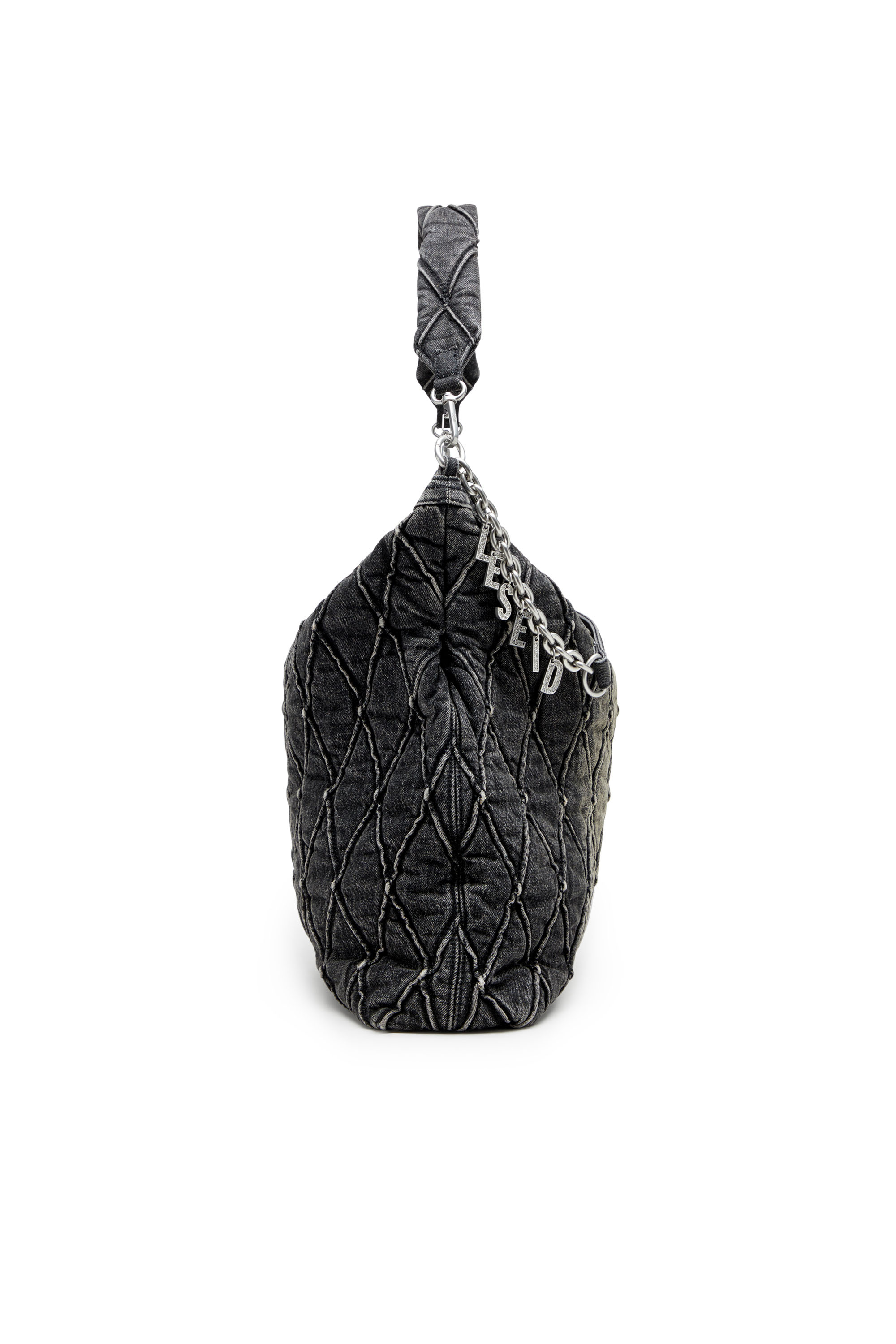 Diesel - CHARM-D HOBO, Grand sac hobo en denim matelassé traité Femme in Noir - 3