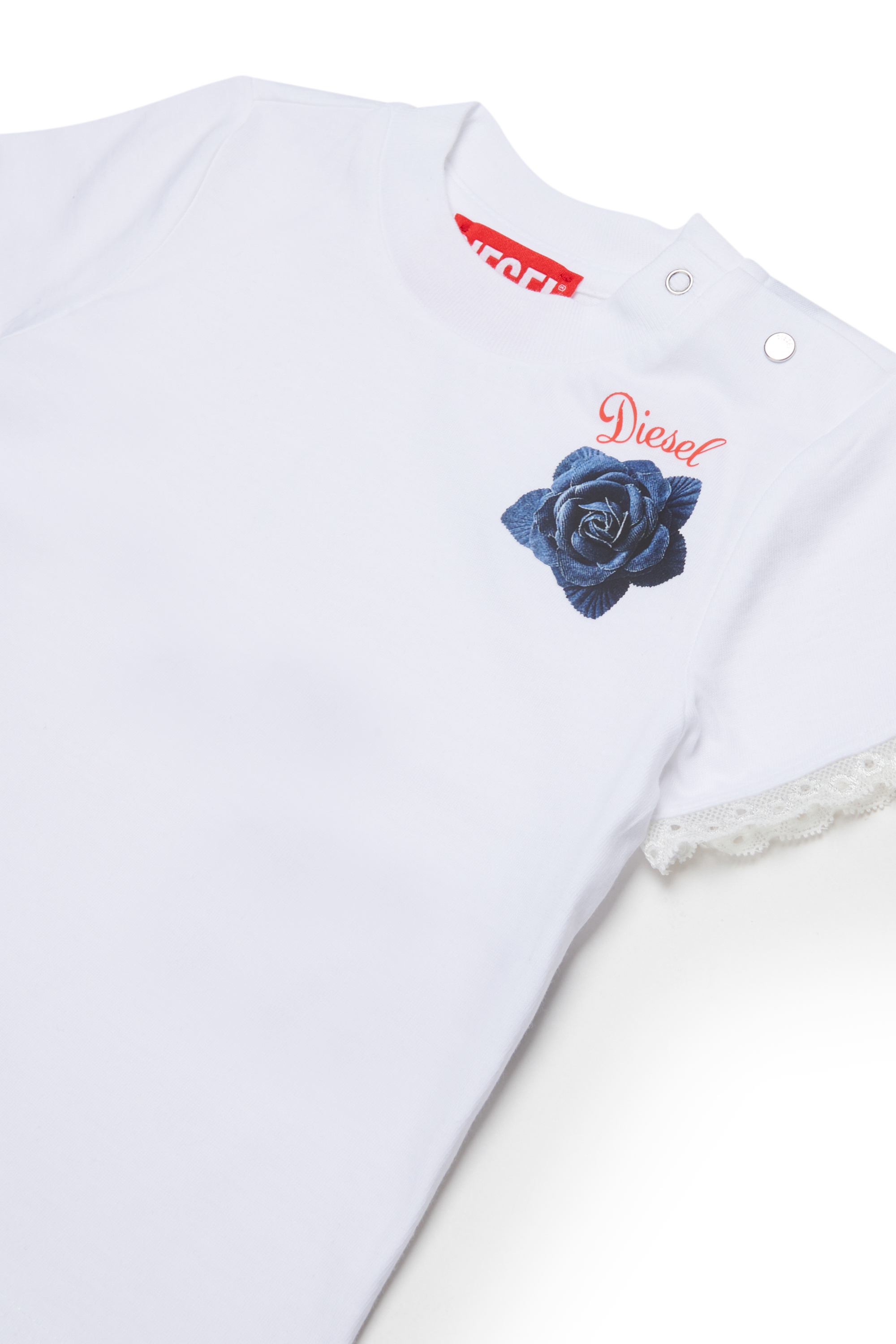 Diesel - TROSEZB, Damen T-Shirt mit Spitzenbesatz und Rosenprint in Wei&szlig; - 3