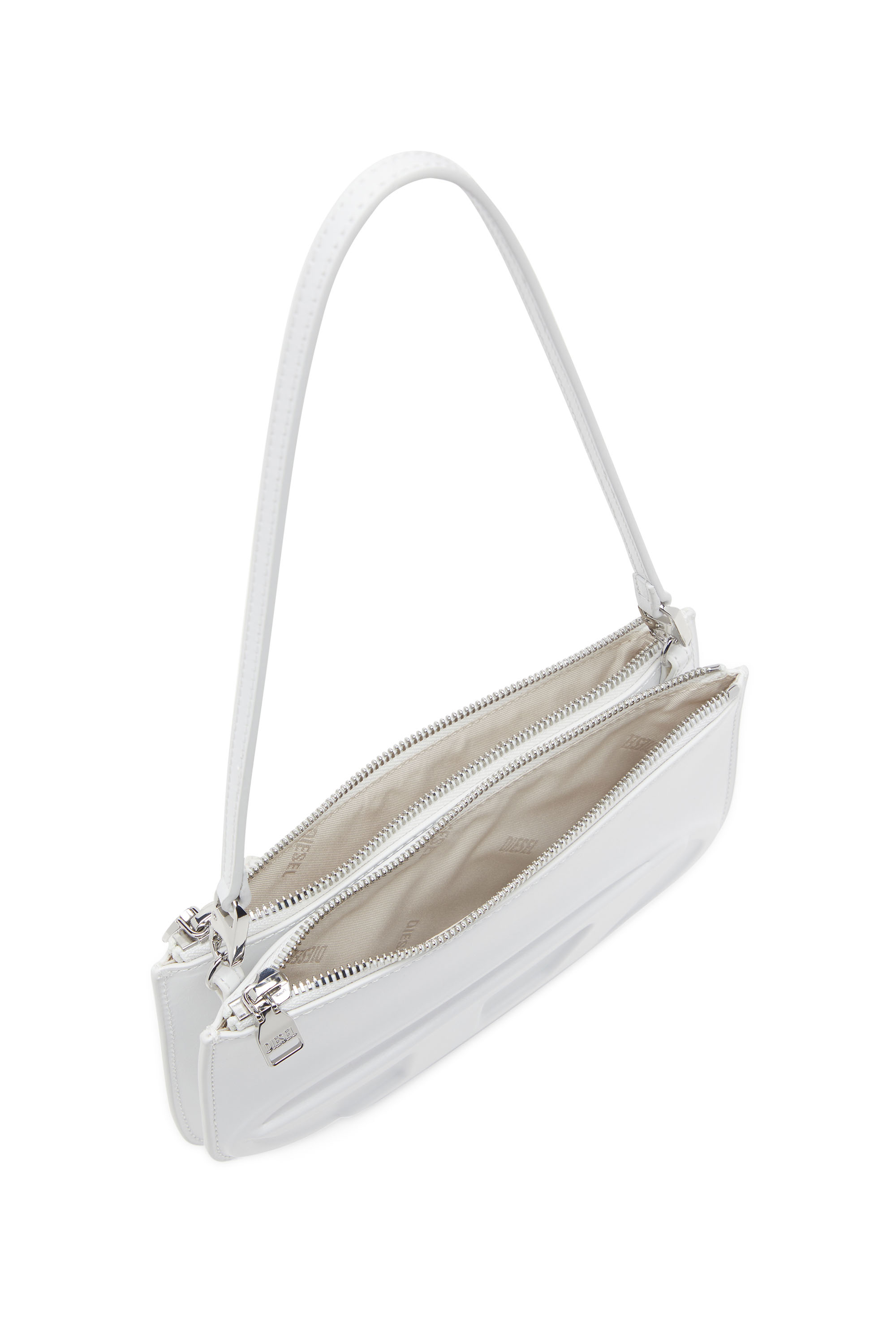 Diesel - 1DR TWIN, Damen 1DR Twin-Schultertasche mit Doppelbeutel aus bedrucktem Leder in Weiß - 3