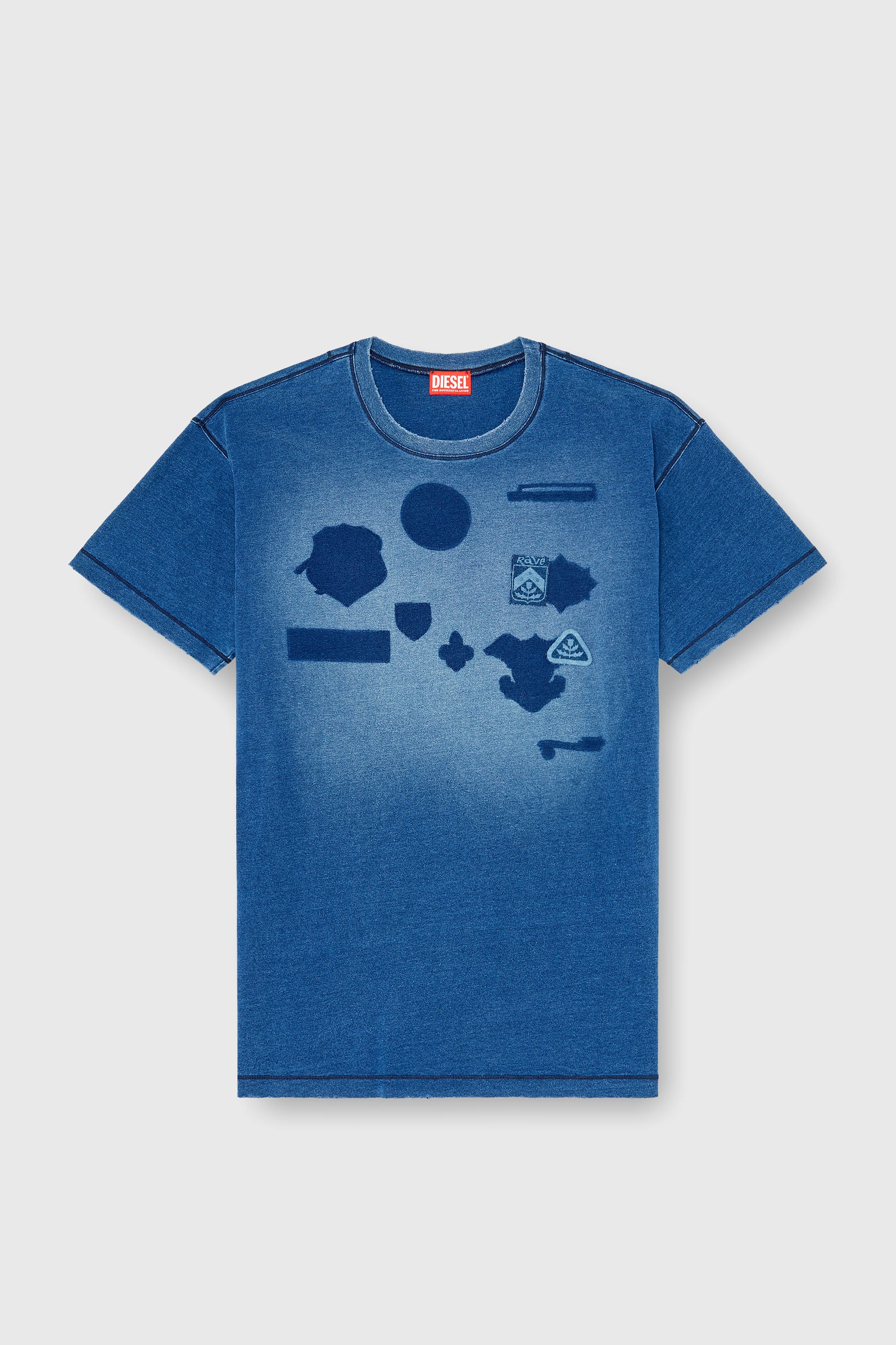 Diesel - T-NOX, Herren T-shirt mit patches mit schatteneffekt in Mittelblau - 2