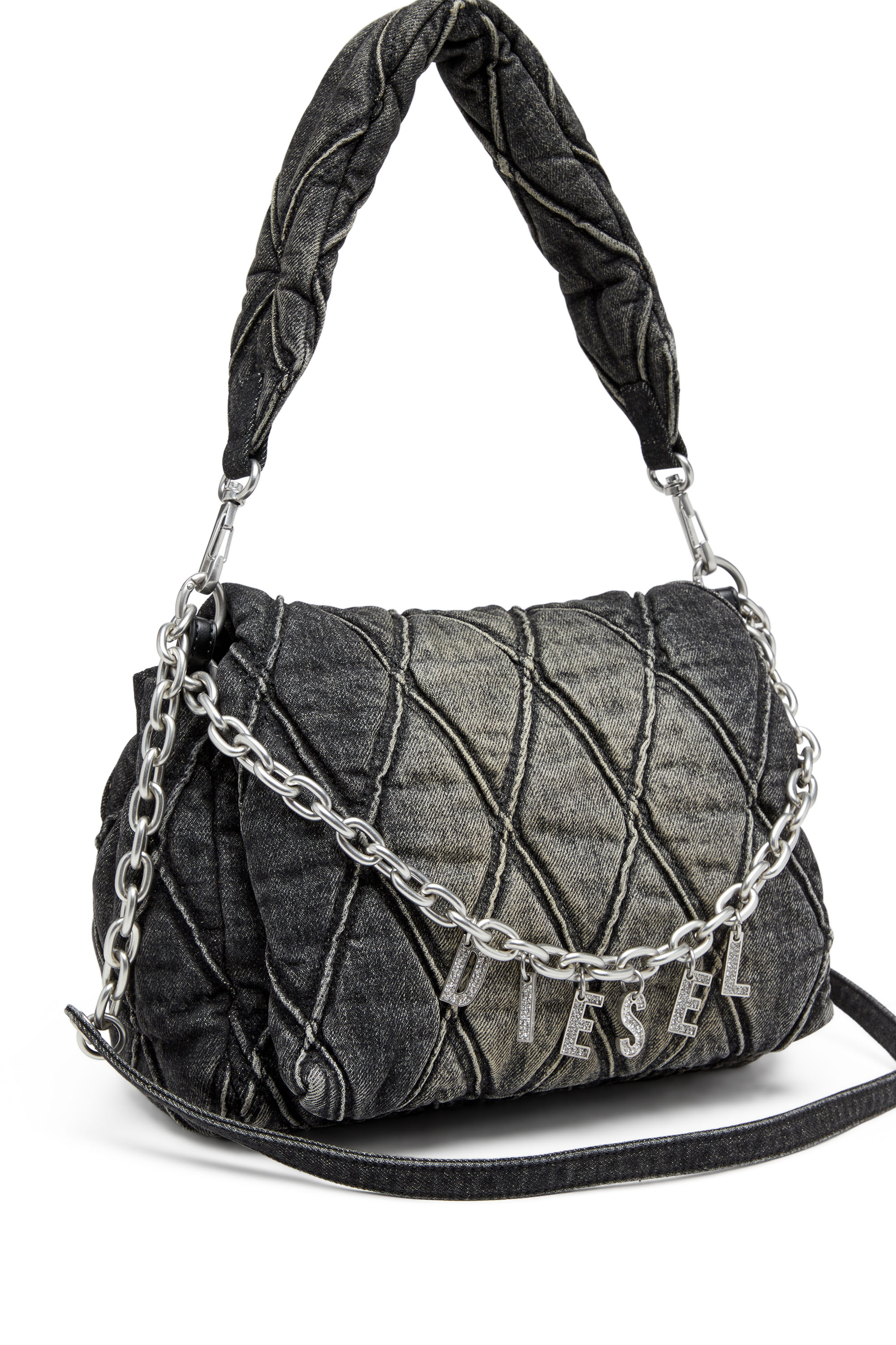 Diesel - CHARM-D SHOULDER M, Charm-D M-Borsa a spalla in denim trapuntato Donna in Nero - 5