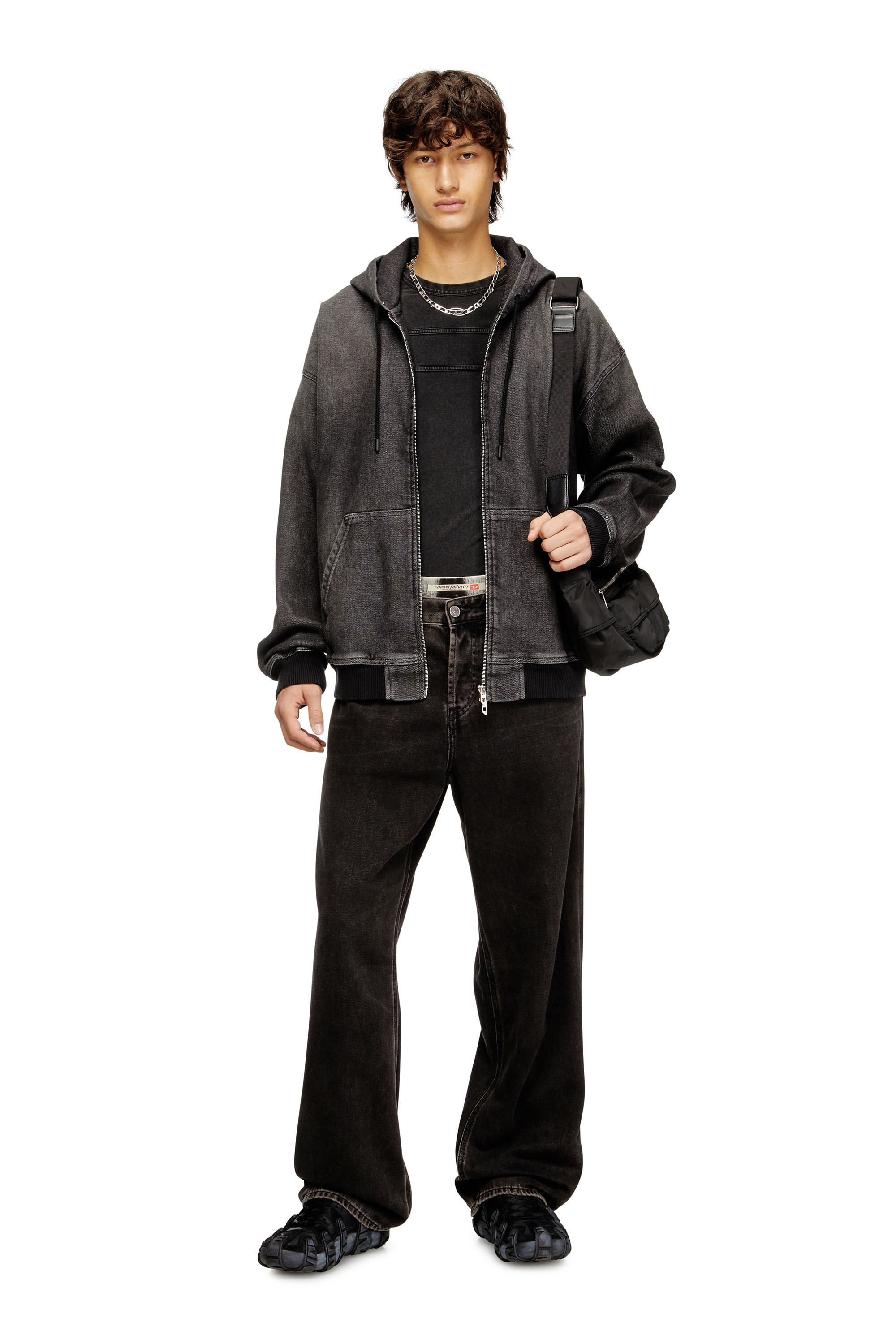 Diesel - D-GIRI-S TRACK, Hoodie con zip in Track Denim dirty Unisex in Nero - 2