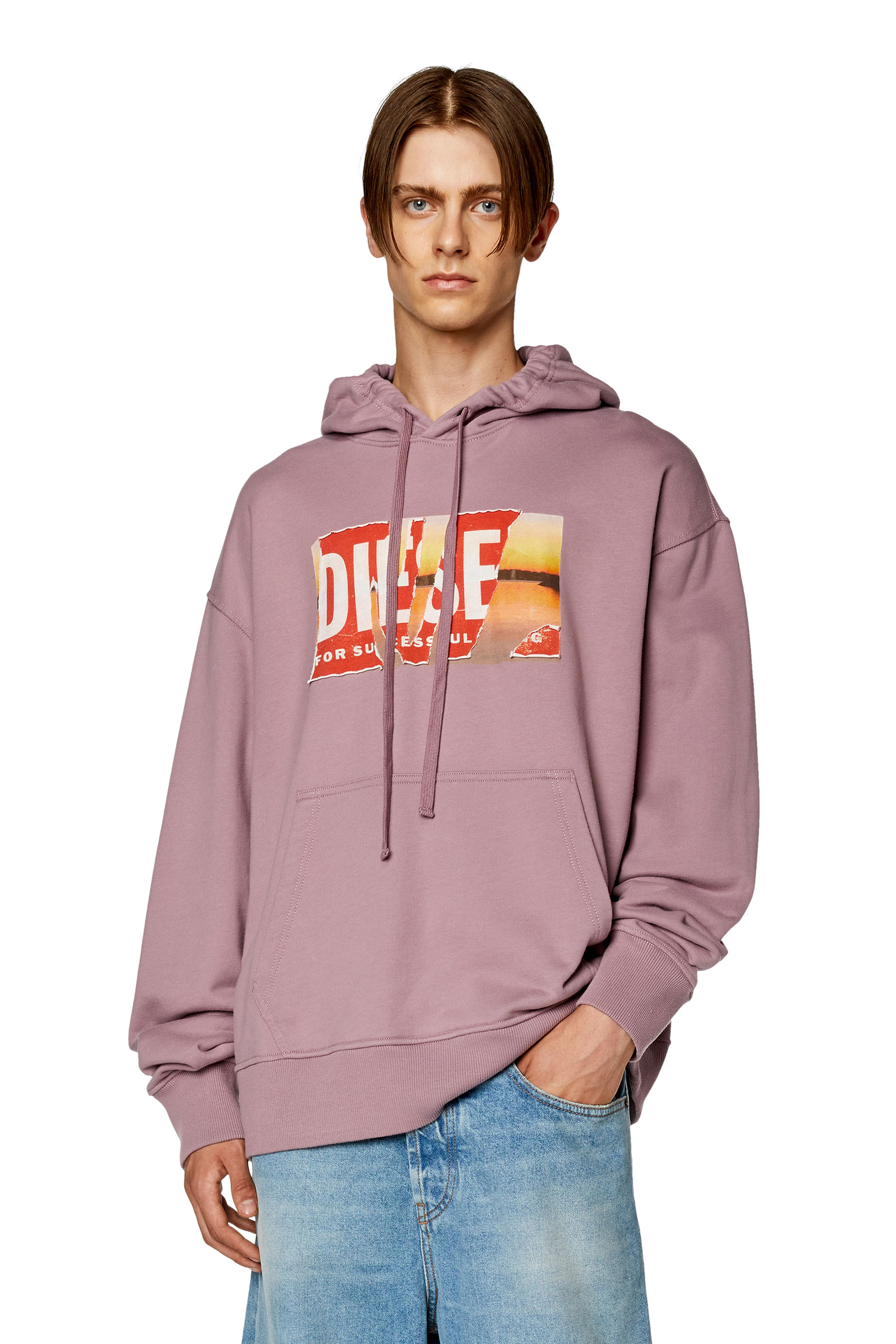 Diesel - S-MACS-HOOD-POFF-L1, Sweat-shirt à capuche oversize avec logo peel-off Homme in Violet - 3