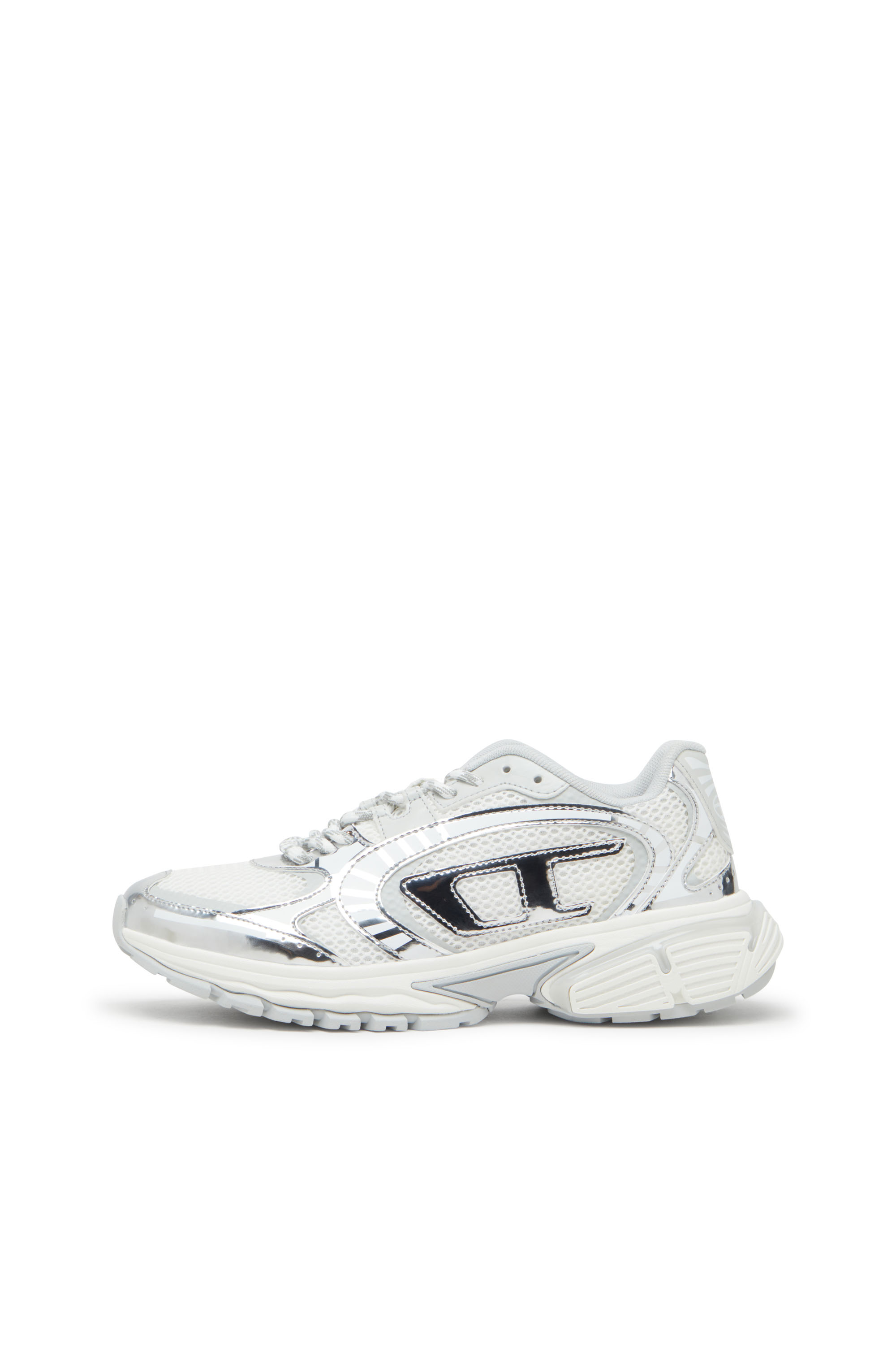 S-PRO-V-DENSE LOW W, Weiß/Silber Diesel - S-PRO-V-DENSE LOW W, Damen S-Pro-V-Dense-Sneakers aus Metallic-Mesh mit Oval D-Logo in Weiß/Silber - 8