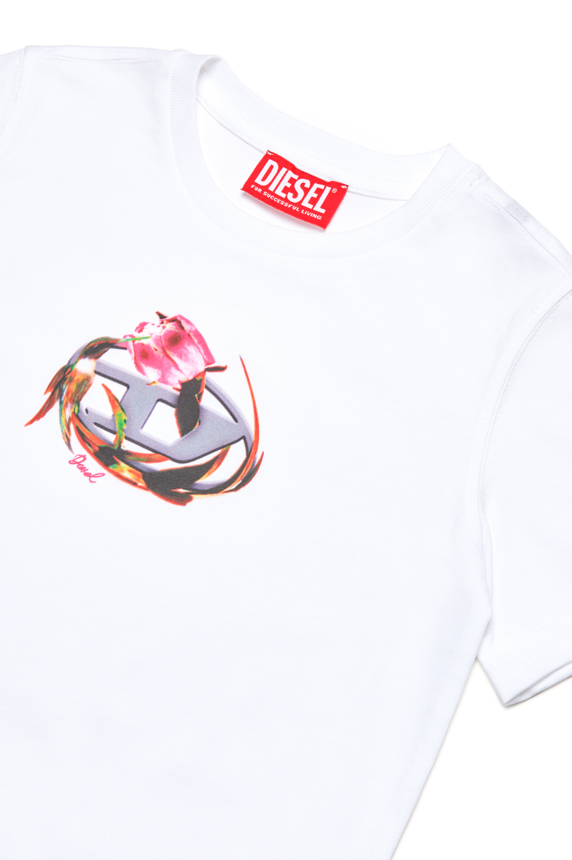 Diesel - TREGL5, Damen T-Shirt mit floralem Oval D-Logo in Weiss - Image 3