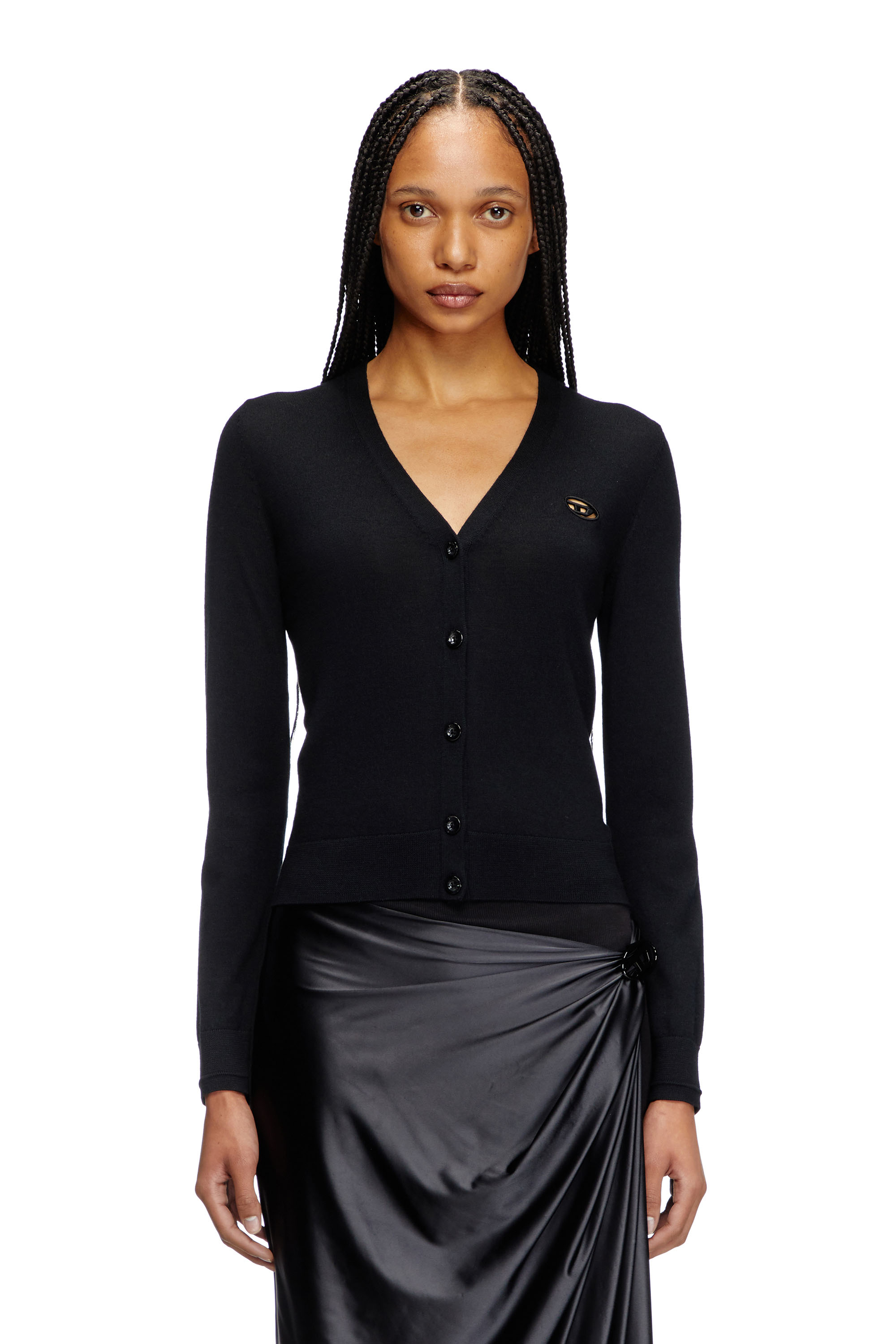 Diesel - M-ALIMA, Cardigan en laine avec logo cut-out Femme in Noir - 3