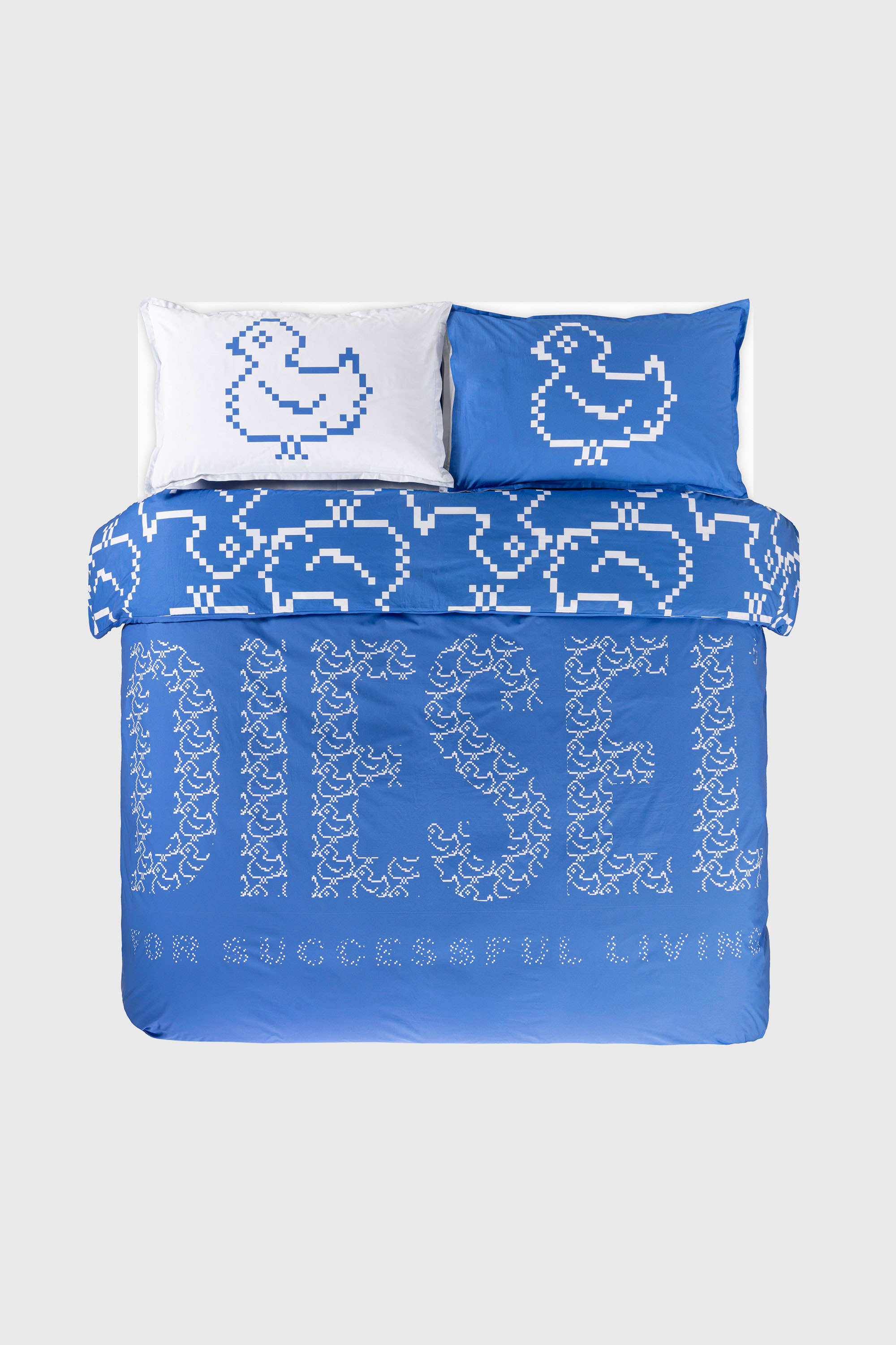 Diesel - 1018141  PIXEL DUCKS BLUE PERCALE DUVET, Parure copripiumino in percalle per letto queen size Unisex in Blu - 1
