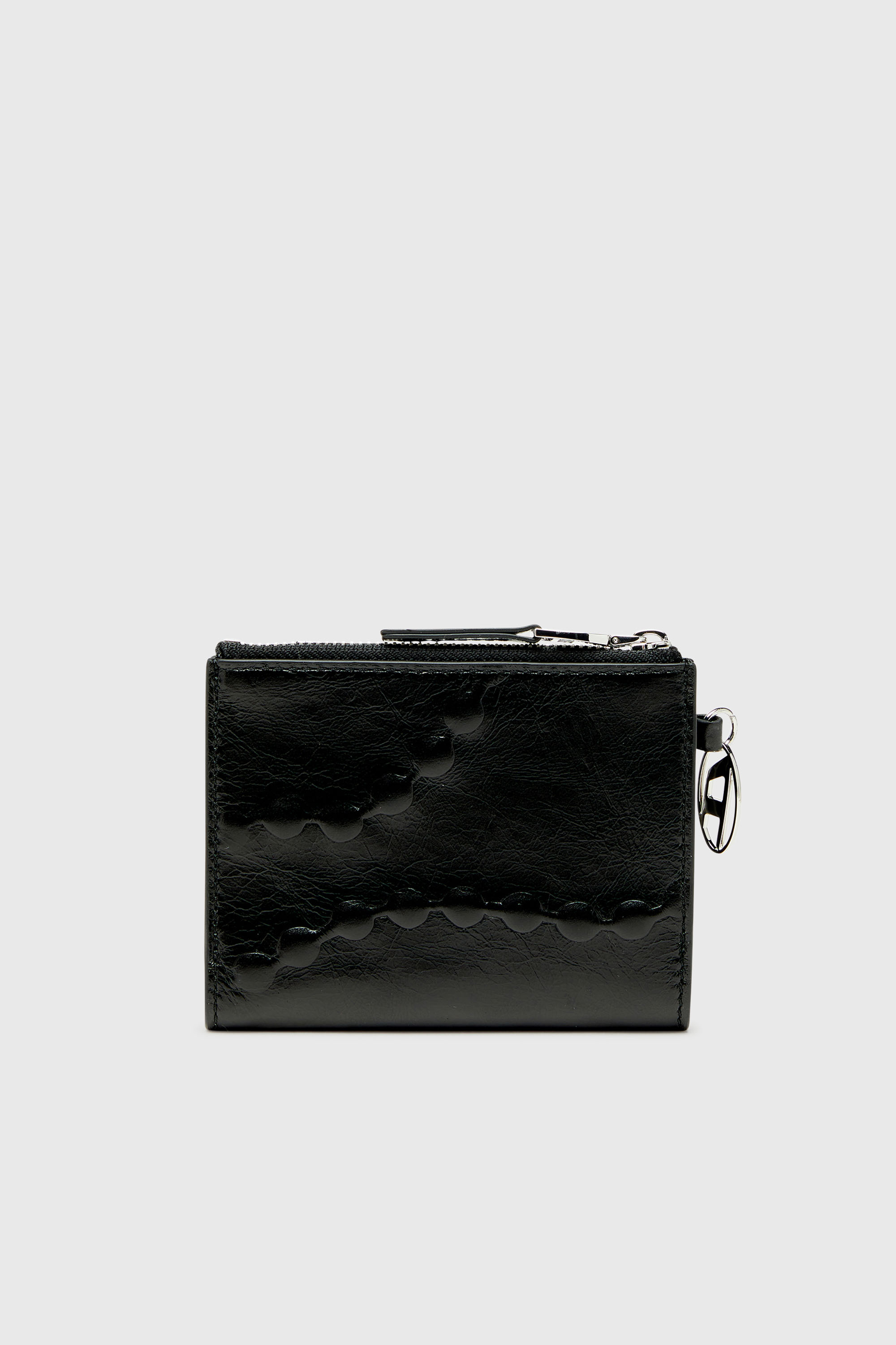 Diesel - OVAL-D BI FOLD ZIP II, Portafoglio in pelle a due ante con motivo catena emboss&eacute; Donna in Nero - 2